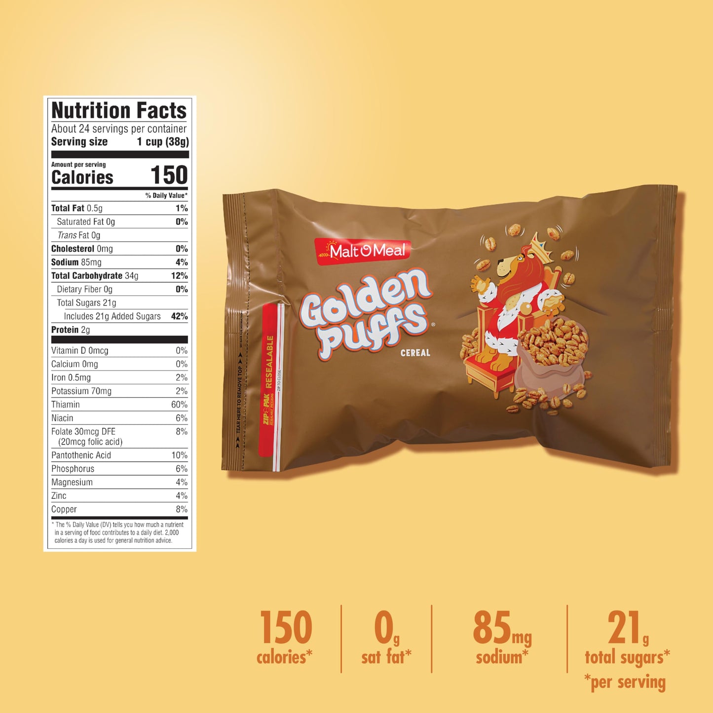 Malt-O-Meal Golden Puffs Kids Breakfast Cereal, Family Size Bulk Bagged Cereal, 32 oz. Bag