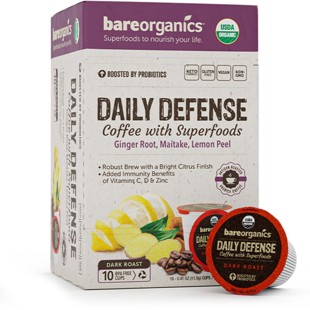 BareOrganics Daily Defense Coffee with Superfoods, 60ct (15660)