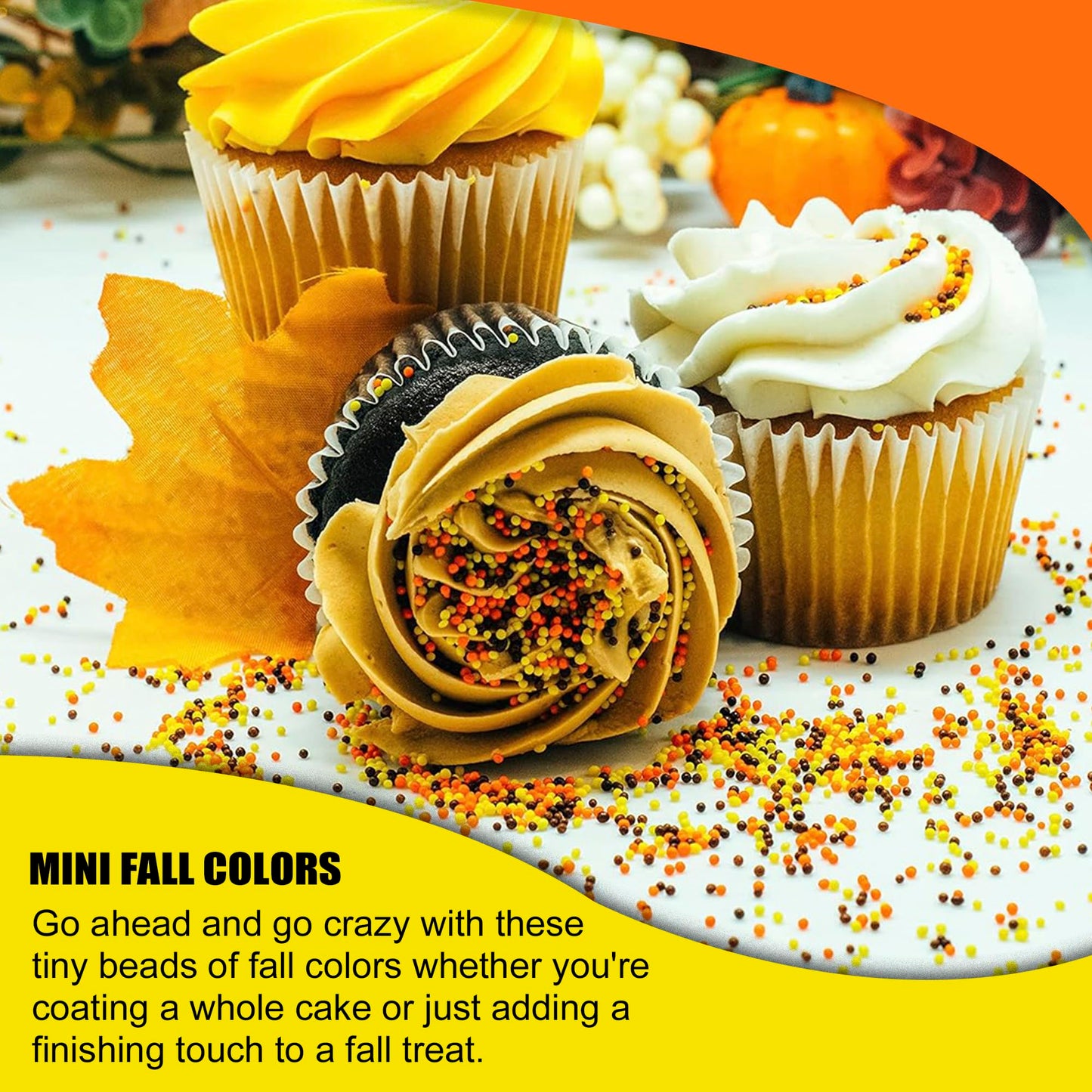 Sprinkle Me This Nonpareil Mix Candy - Autumn Blend Sprinkles, 12 Oz, Orange, Yellow, Brown, Model S-PL-6653