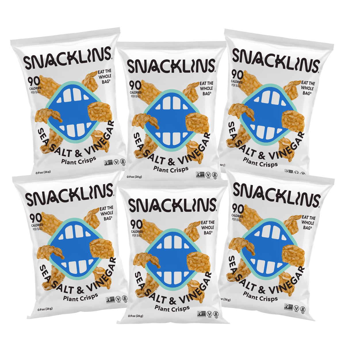 Snacklins Plant Based Crisps Sea Salt & Vinegar - Gluten Free, Grain Free, 100% Kosher, Vegan Healthy Snacks, Crunchy Puffed Sna