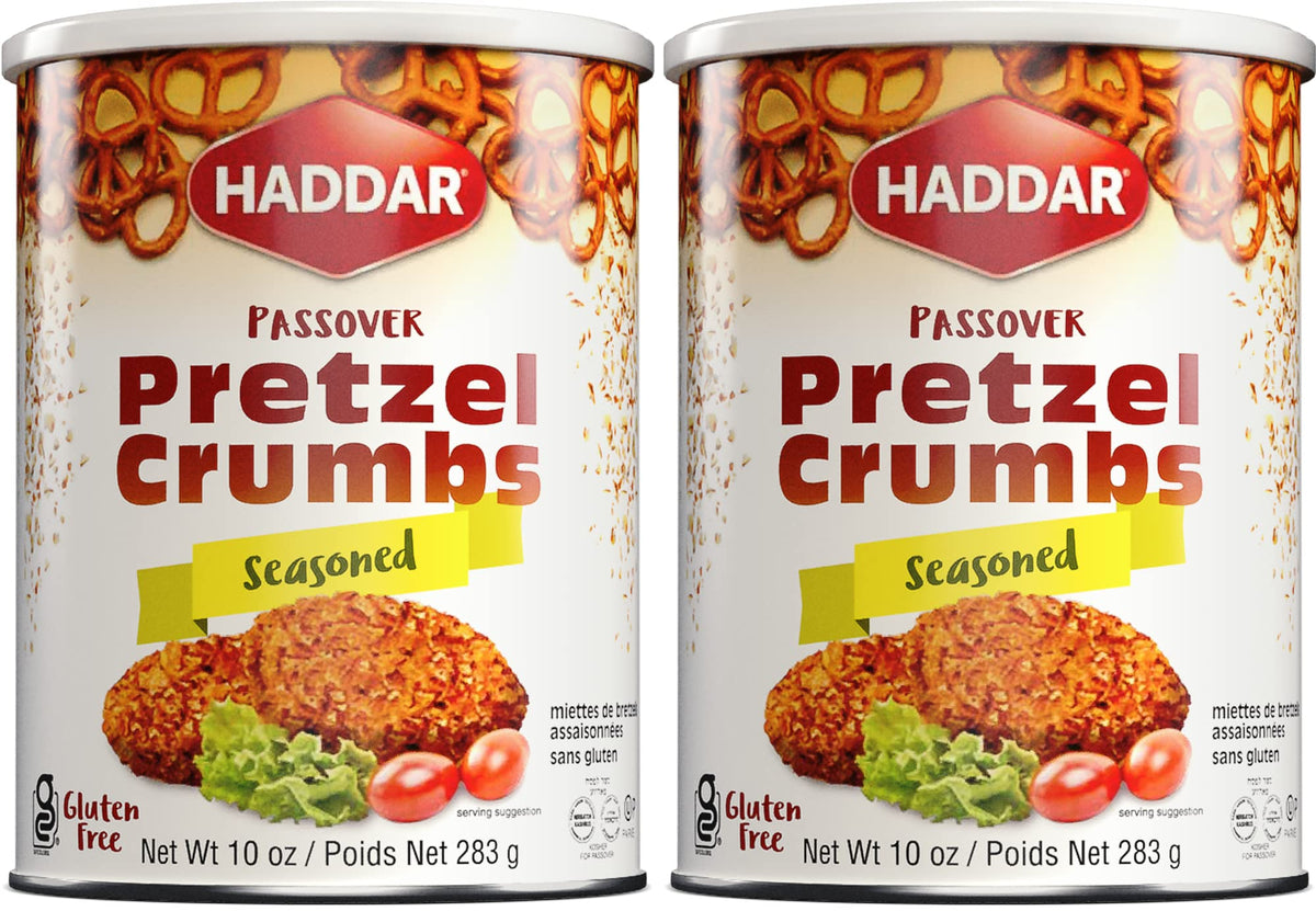 Haddar Gluten Free Seasoned Pretzel Crumbs, 10oz (2 Pack) | Perfect for Coating Poultry, Fish, and More Fried Favorites, Kosher 