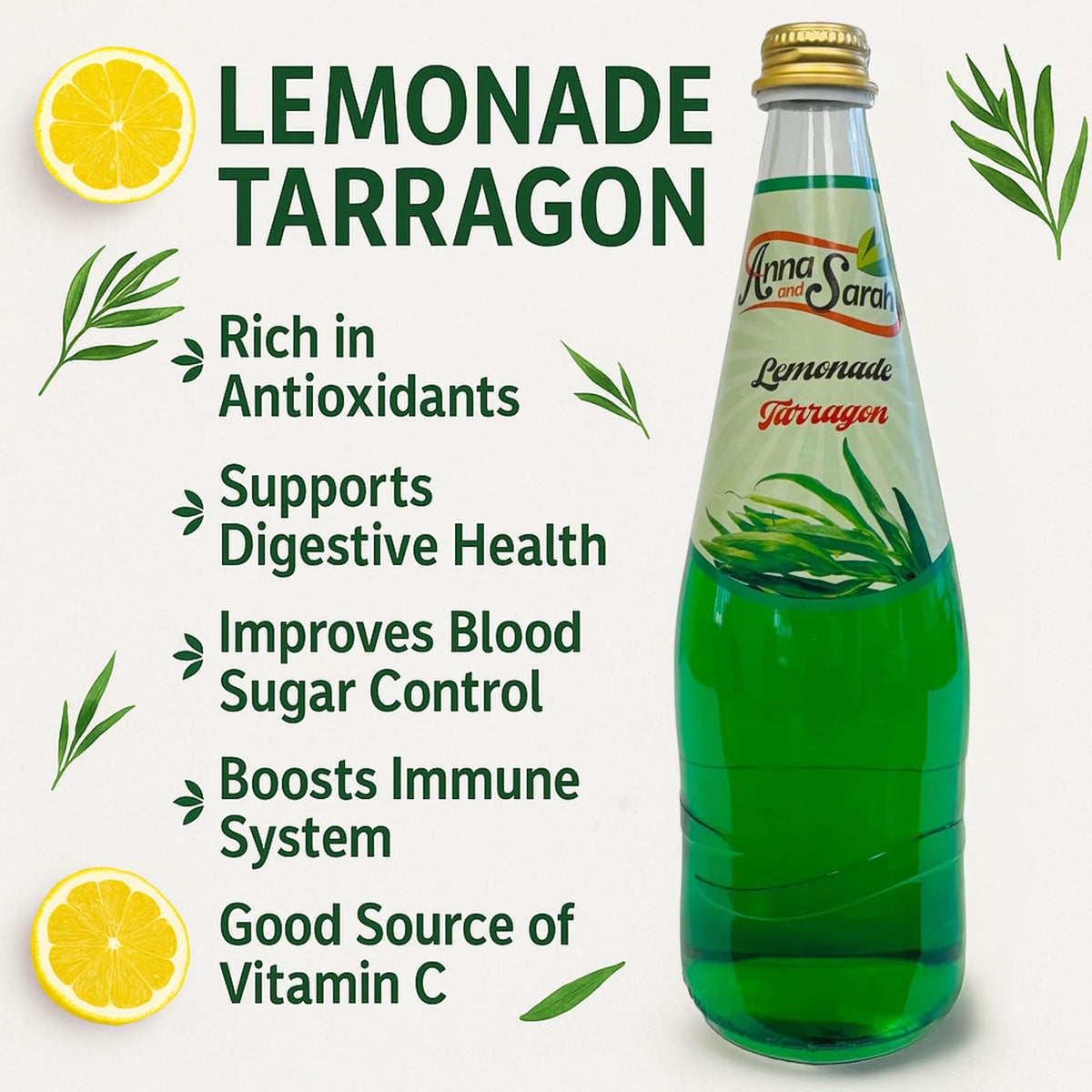 Anna and Sarah Natural Lemonade-Tarragon Juice, 25.4 Fl Oz, Pack of 6