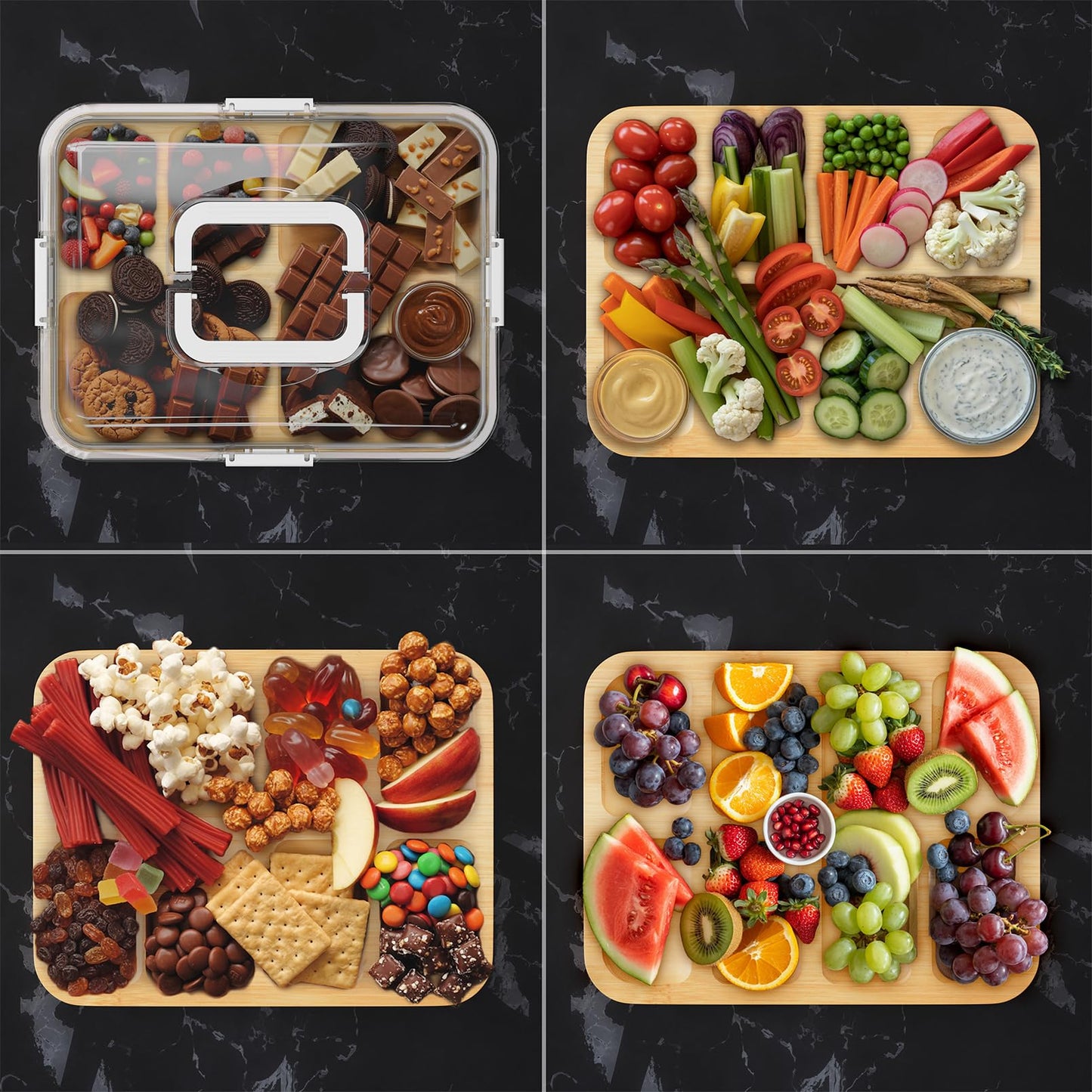 SpaceAid Charcuterie Board with Clear Lid, Portable Travel Cheese Cutting Boards for Picnic Accessories, Bamboo Serving Tray wit