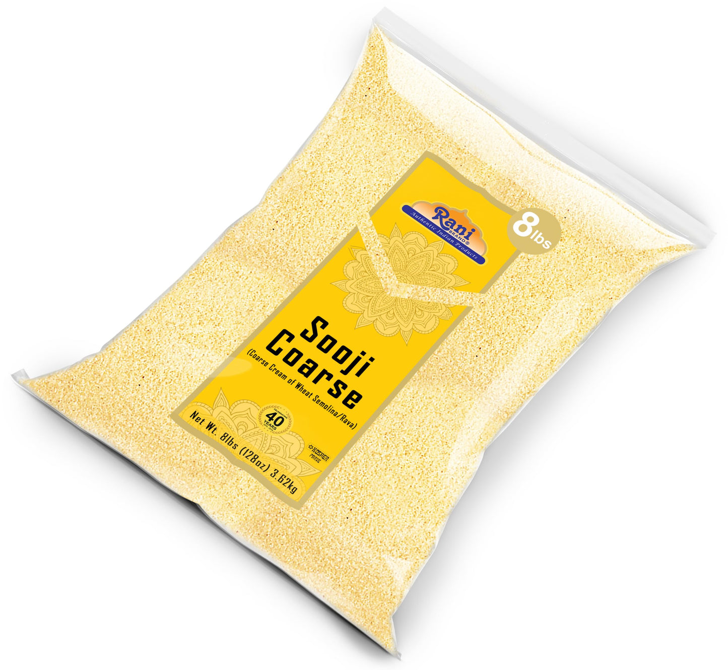 Rani Sooji Coarse (Farina, Suji, Rava, Rawa, Wheat Semolina) Flour 128Oz (8Lbs) 3.63Kg Bulk ~ All Natural | Vegan | Non-Gmo | Kosher | Indian Origin