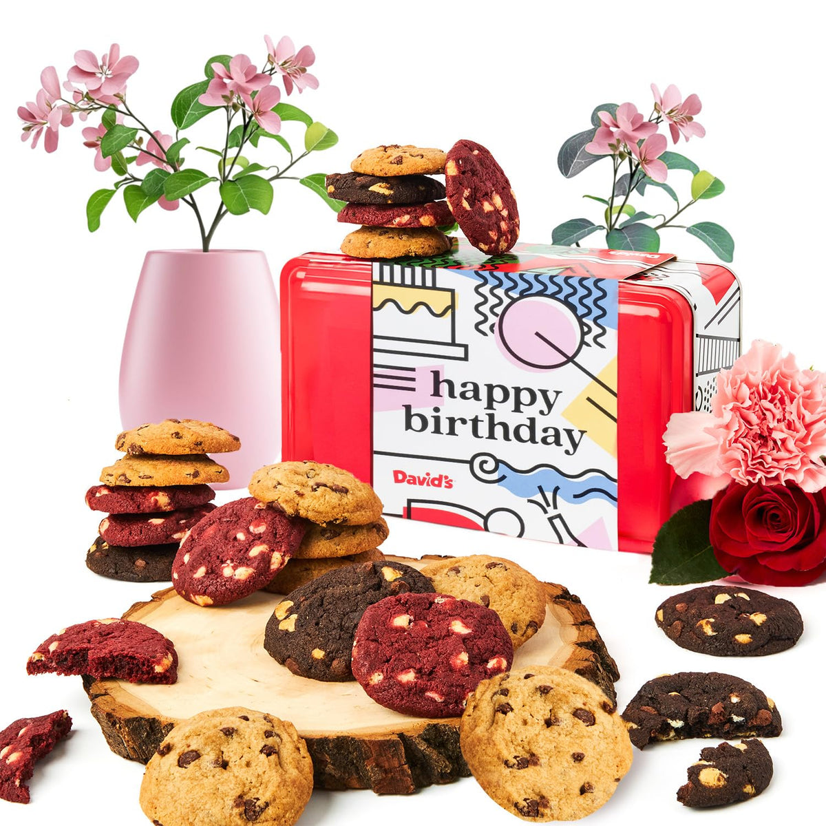 Davids Cookies Happy Birthday Gift Sampler Tin - Crunchy Gourmet Cookies - Bakery Snack Gift for Birthdays, Celebrations and Sp
