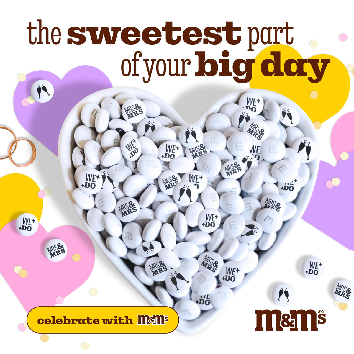 M&MS WORLD Mrs. and Mrs. Milk Chocolate Candy, 2 lbs Bulk Candy for Wedding Decorations, Unique Favors, or Cake Topper