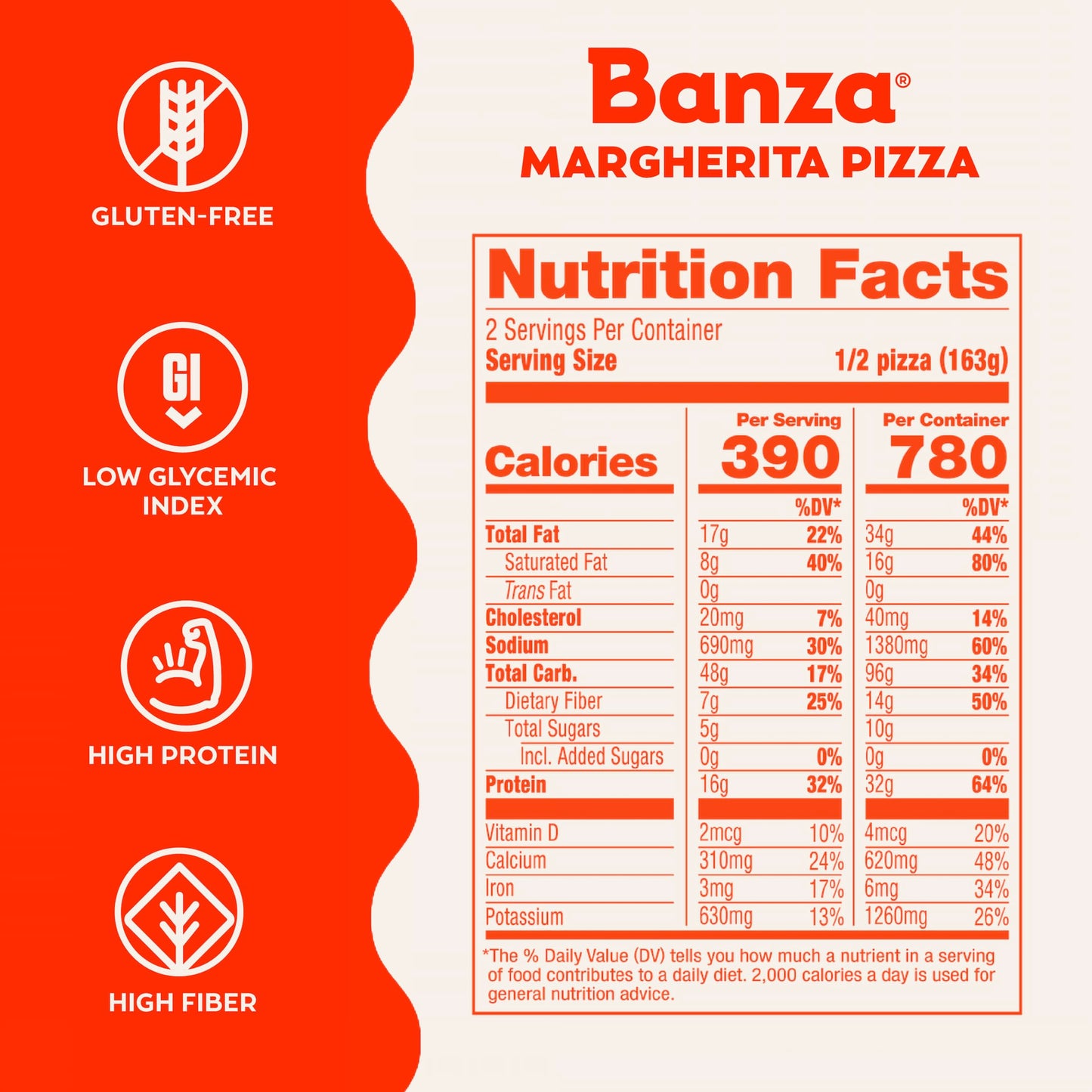 Banza Margherita Frozen Pizza from Chickpeas - High Protein, Gluten Free, 10.9oz
