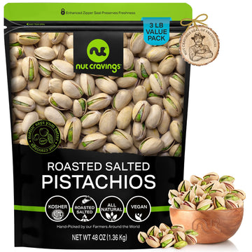 Nut Cravings - Freshly Roasted & Salted California Pistachios (48Oz - 3 Lb) Packed Fresh In Resealable Bag - Nut Snack - Healthy