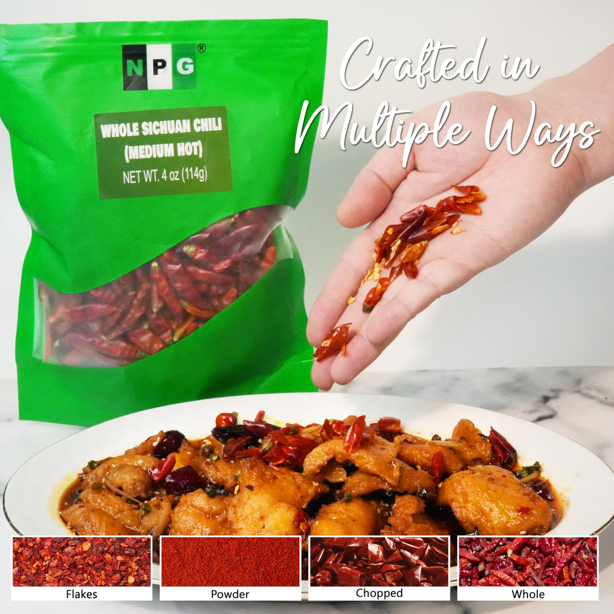 NPG Sichuan Red Chili Peppers, Medium Hot, 4 Ounce Pack, Dried Red Chilies for Cooking