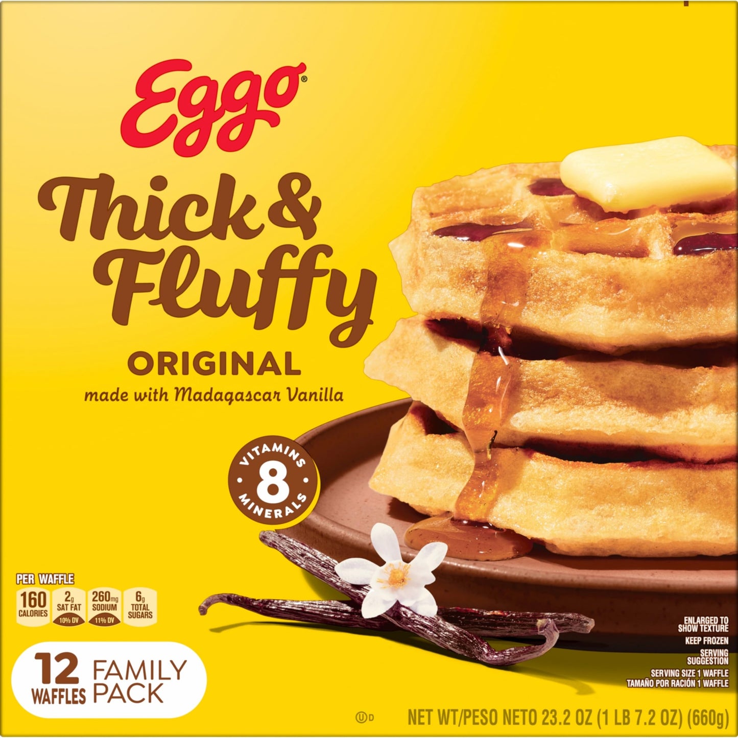 Eggo Thick and Fluffy Frozen Waffles, Frozen Breakfast, Breakfast Food, Family Pack, Original, 23.2oz Box (12 Waffles)