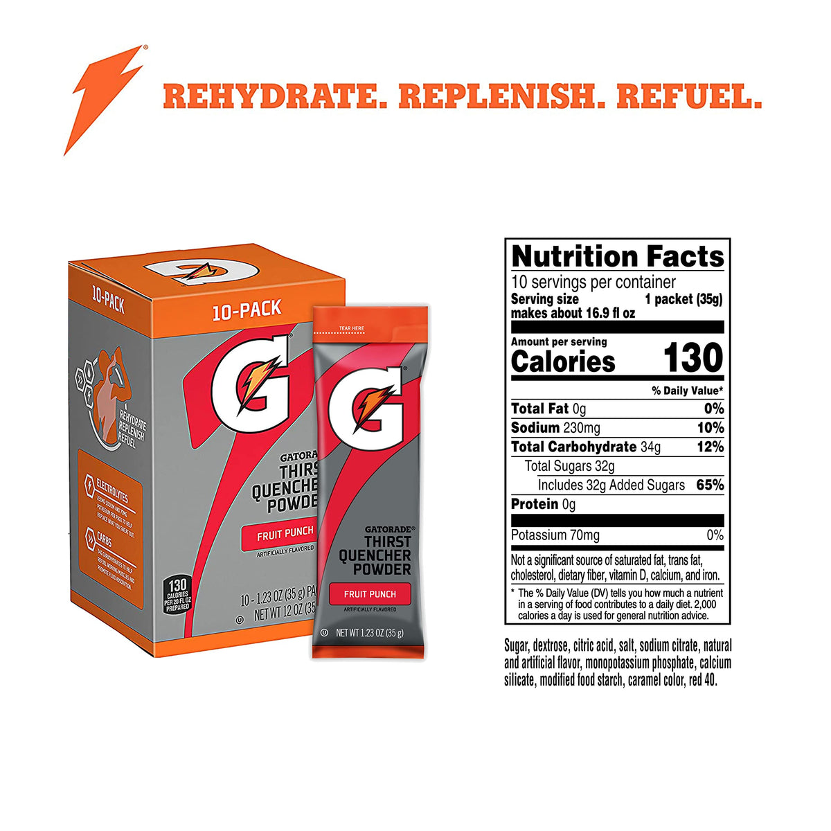 Gatorade Thirst Quencher Powder, Fruit Punch, 1.23Oz Packets, Makes 20 Ounces ,80 Count (Pack Of 1)