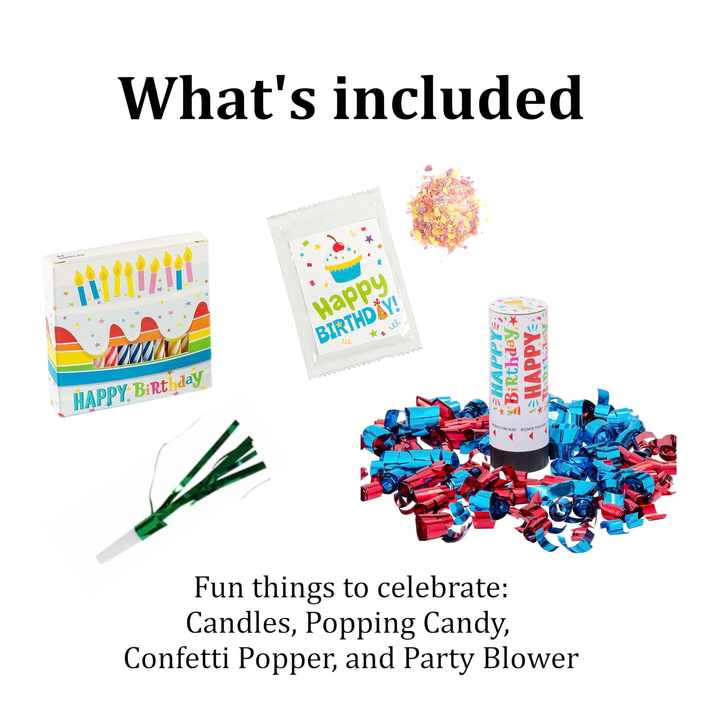 Golden Gift Box Birthday Treat Box with Mug Cake Kit, Confetti Color, 1 Unit, Complete Gift Set with Candles and