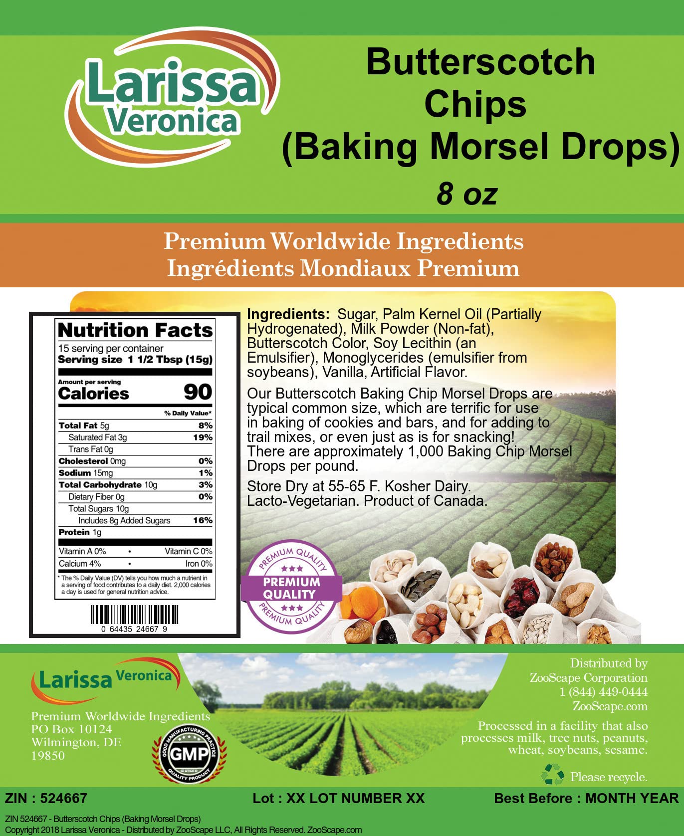 Butterscotch Chips (Baking Morsel Drops) (8 Oz, Zin: 524667) - 3 Pack