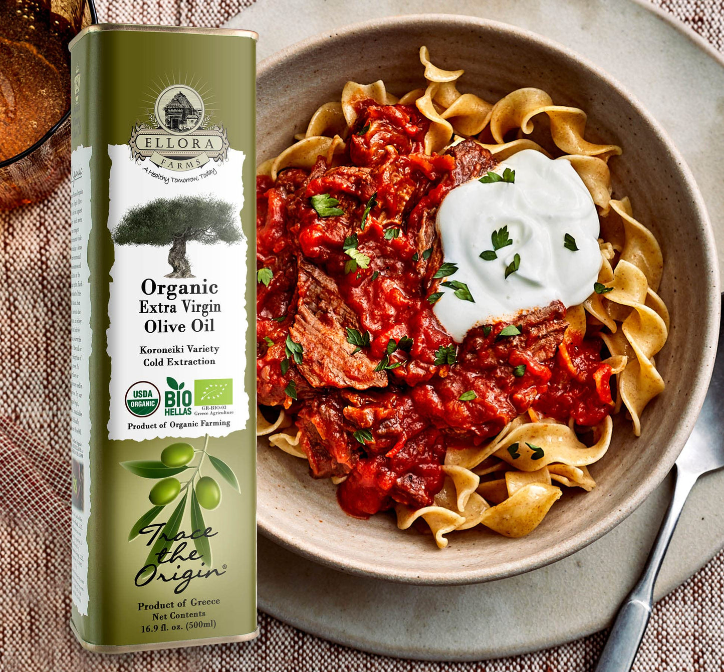 Ellora Farms Organic Usda Extra Virgin Olive Oil First Cold-Pressed Unfiltered Phenol Rich Kosher 17 Oz Tin