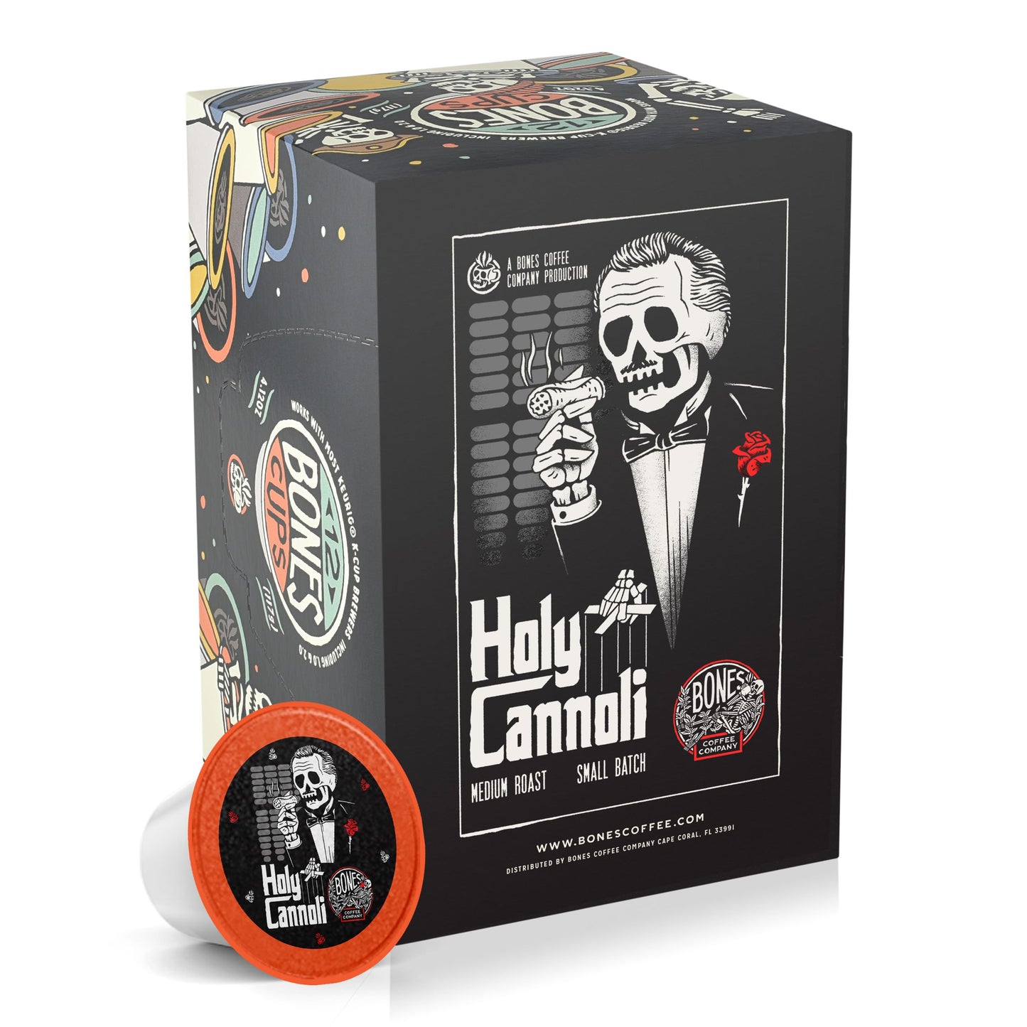 Bones Coffee Company Flavored Coffee Bones Cups Holy Cannoli Flavored Pods | 12Ct Single-Serve Coffee Pods Compatible With Keurig 1.0 & 2.0 Keurig Coffee Maker