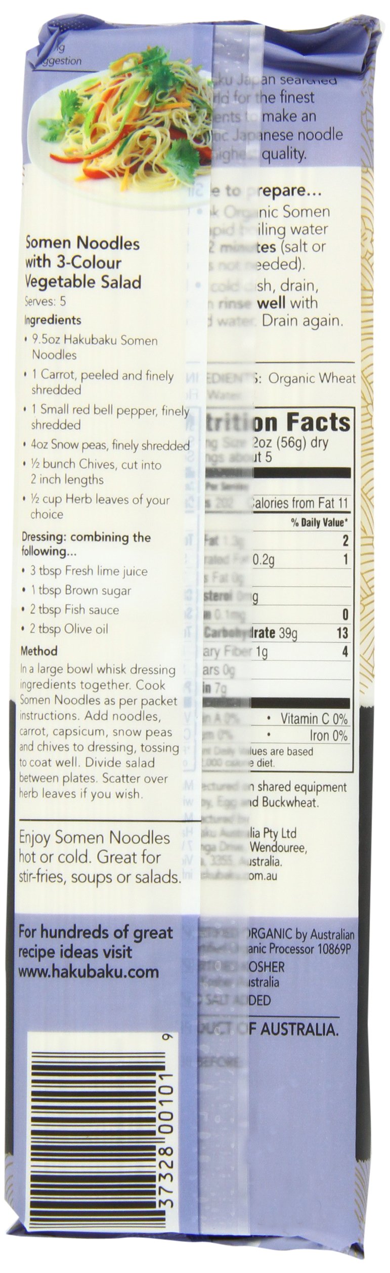 Hakubaku Organic Somen, Authentic Japanese Wheat Noodles, No Salt Added, 9.5-Ounce Packages (Pack Of 8)