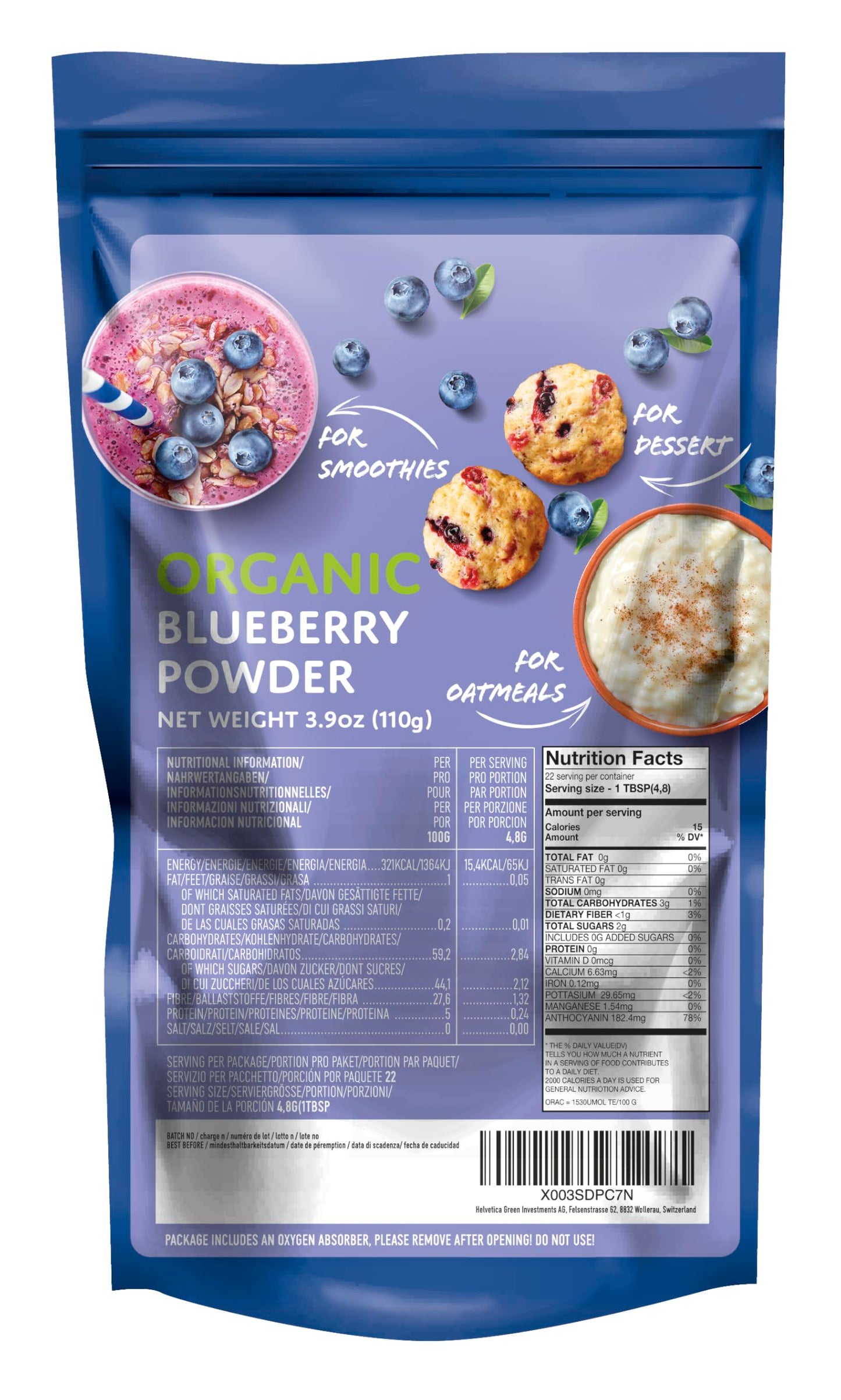 Nordic Organic Wild Blueberry Powder- Freeze Dried Blueberry Powder Perfect For Smoothie, Breakfast, Yogurt And More- No Added S