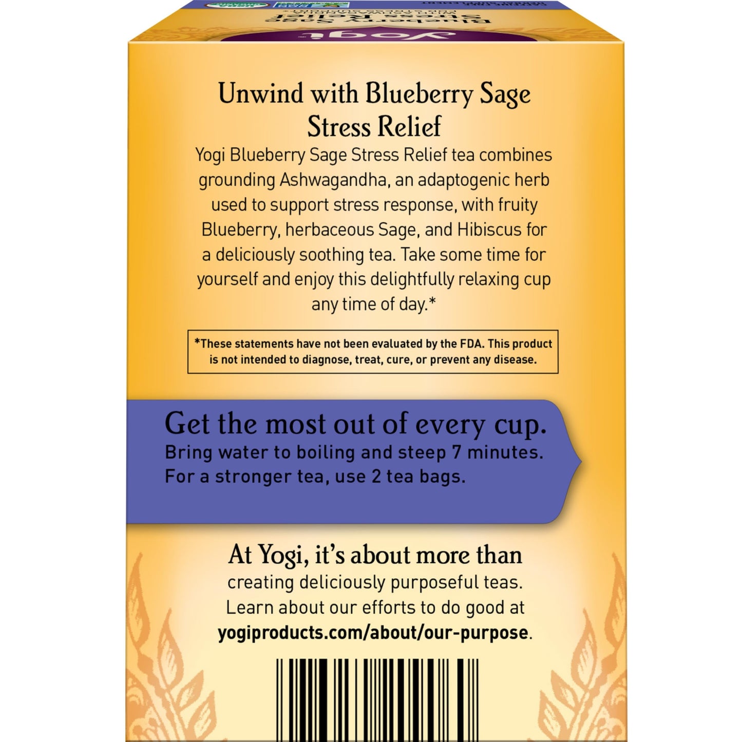 Yogi Tea Blueberry Sage - Stress Relief Tea Bags, 16 Count (Pack of 4) - Calming Herbal Blend with Ashwagandha, Hibiscus & More