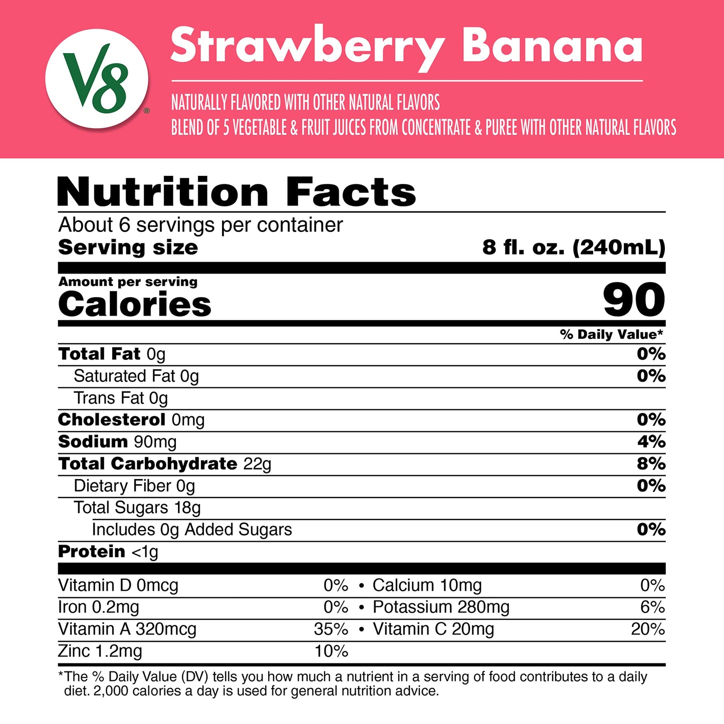 V8 Blends 100% Juice Strawberry Banana Juice, 46 fl oz Bottle (Case of 6)