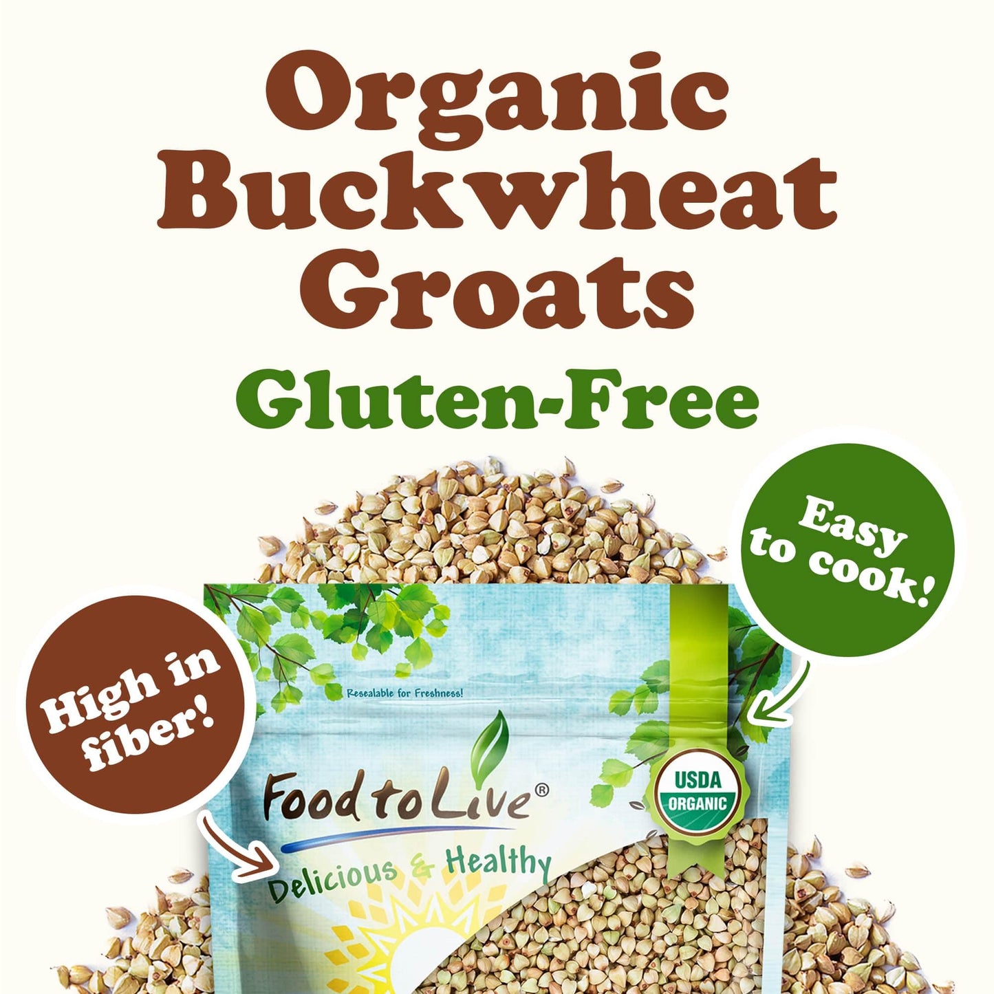Food To Live - Gluten Free Organic Buckwheat Groats, 10 Pounds - Hulled Raw Non-Gmo Whole Grain. Quick-Cooking. Perfect For Kash