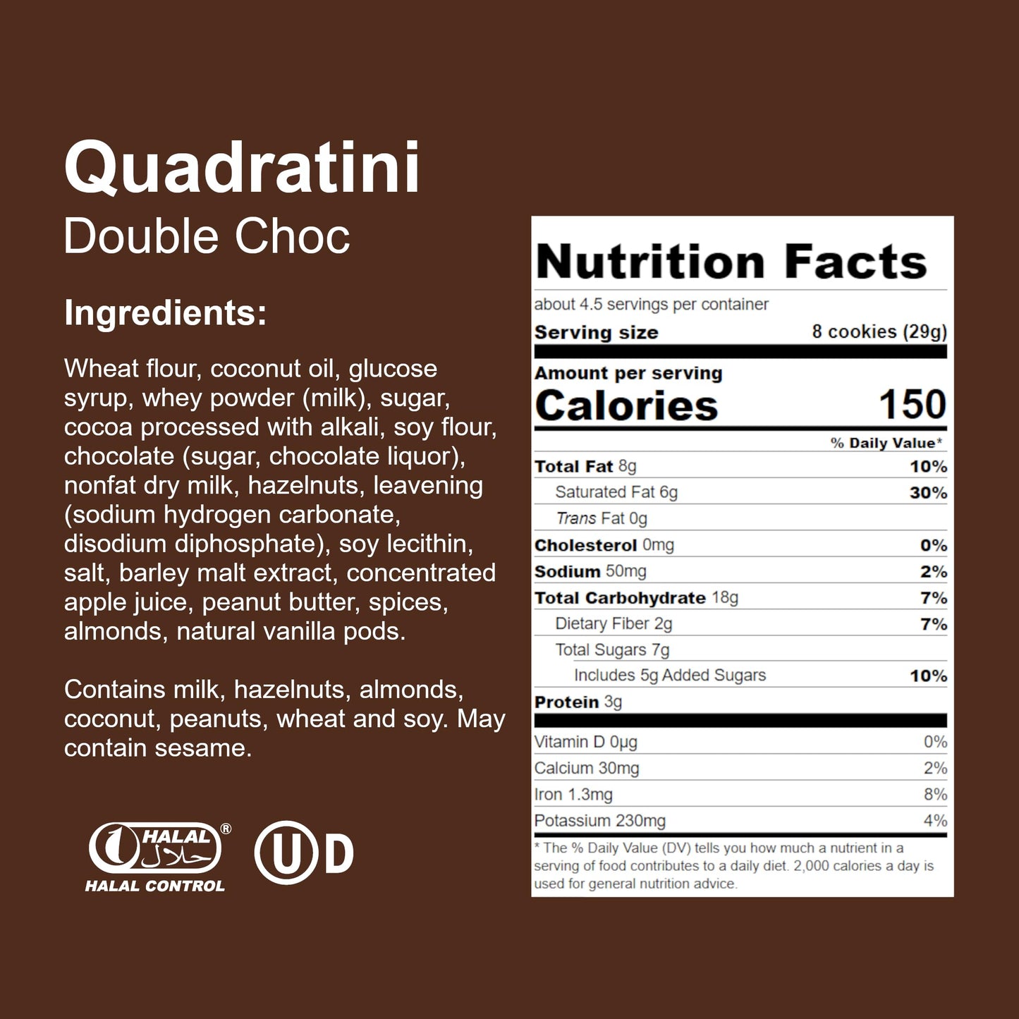 Loacker Quadratini Double Choc Wafer Cookies, 30% Less Sugar, Family Pack of 6, 250g/8.82oz, Non-GMO, Resealable Snack Bag