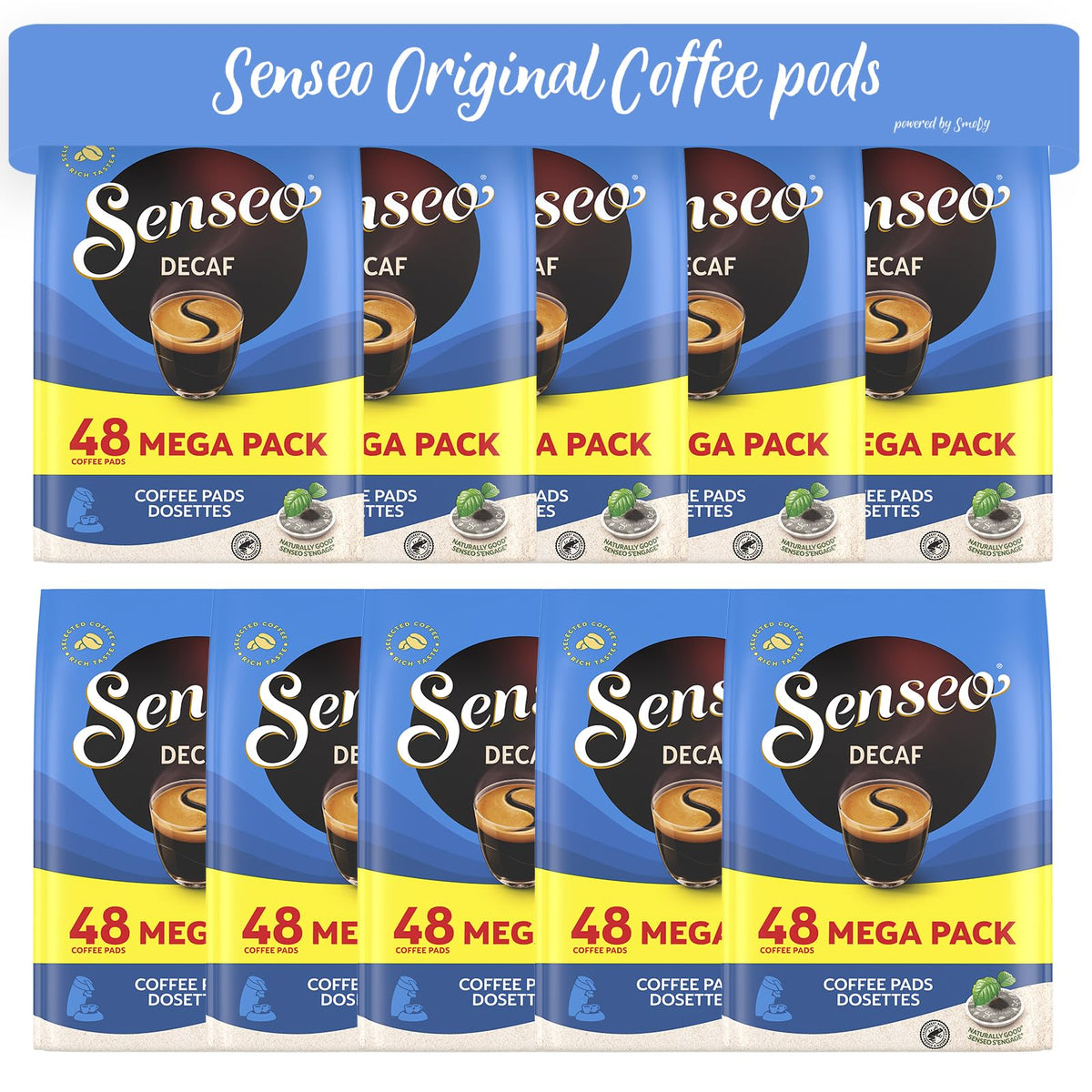 Senseo Decaf Coffee Pods - Medium Roast, 480 Count (10 Packs), Caffeine-Free, Compatible with Senseo & PeleCom Machines