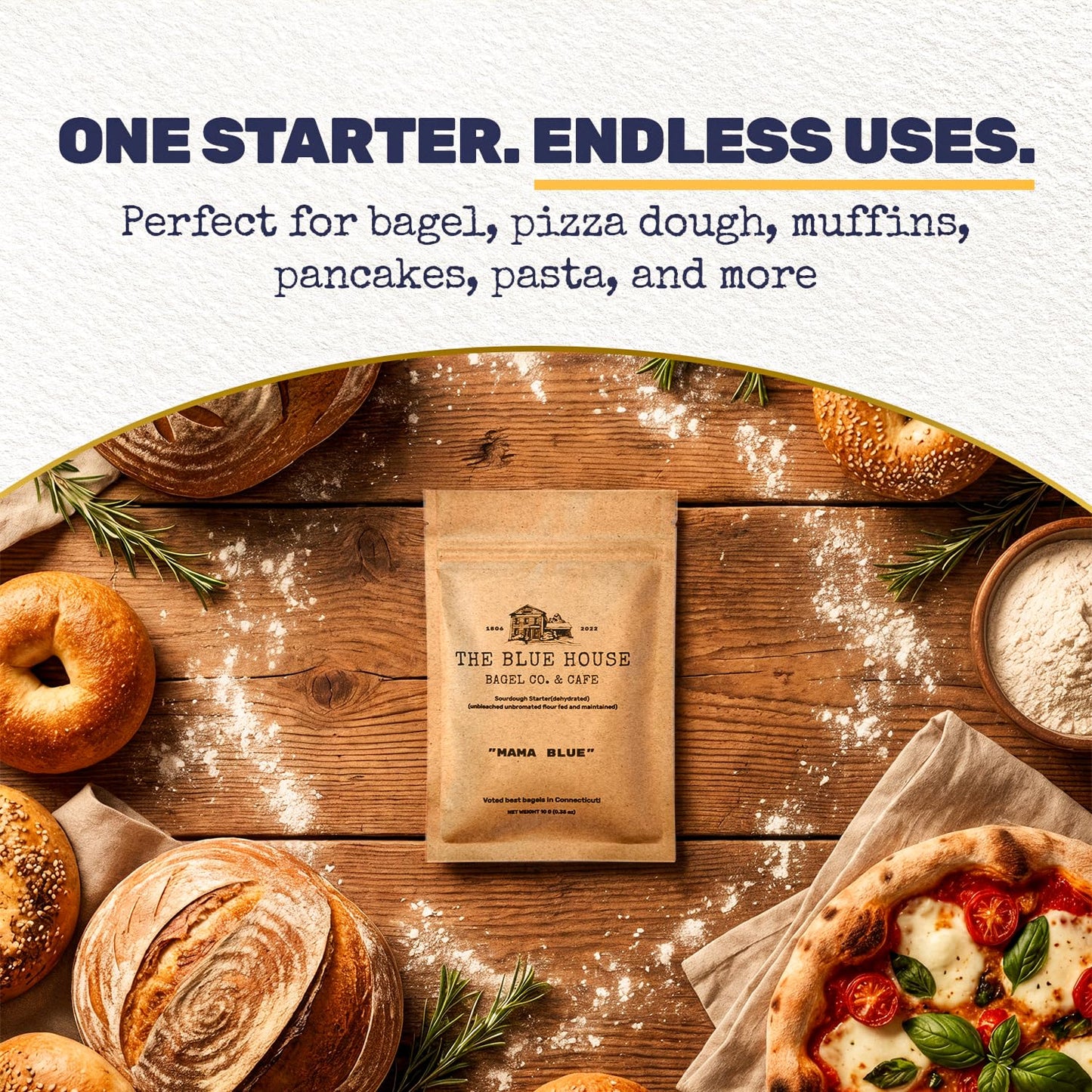 Dehydrated Sourdough Starter - Mama Blue Artisan Sourdough Bread with 137+ Years Italian Heritage | Non-GMO Sourdough Starter Option | Live Culture | Beginner Friendly | Perfect for Bread  Bagels & Pizza Dough | 10g
