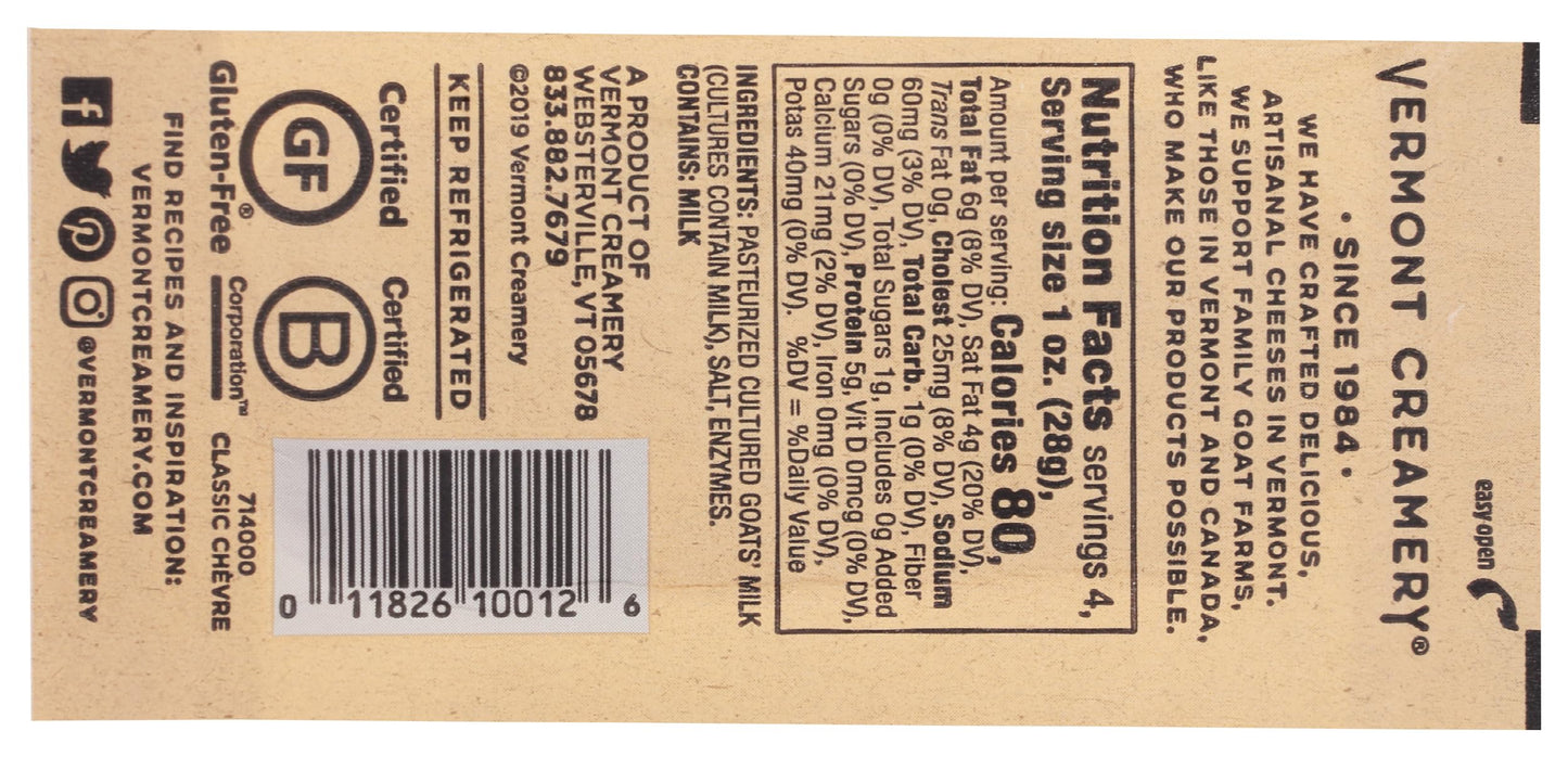 Vermont Creamery, Chvre, Log, 4 oz