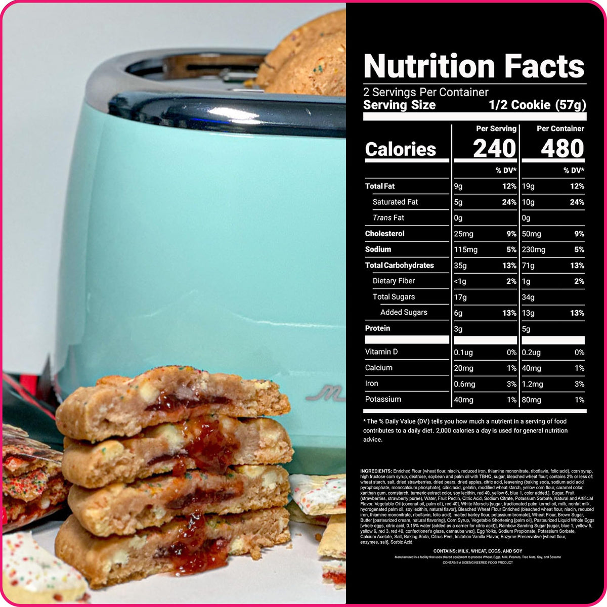 My Cookie Dealer Soft Baked Cookies, Strawberry Toaster Pastry (12-Pack, 4oz Cookie) - Strawberry Pop-Tarts & White Chip Batter,