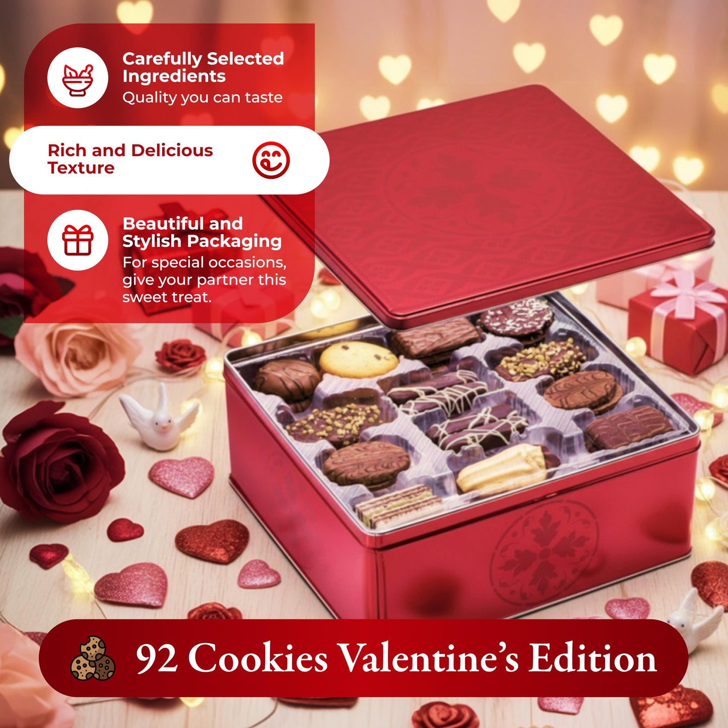 Lambertz European Holiday Cookie Tin – 92 Cookies, 10 Varieties – Ready To Serve And Gift-Ready For Christmas And Office Sharing – 26 Ounces