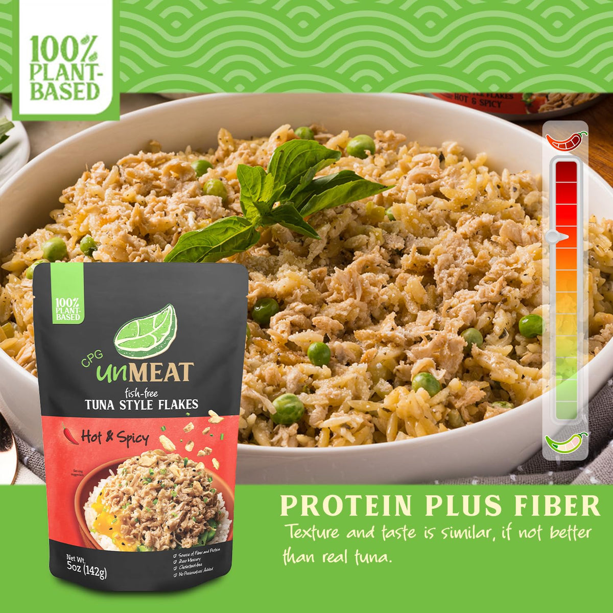 Unmeat Plant Based Tuna Style Flakes | Easy To Prepare Plant Based Tuna Pouch | Hot & Spicy, 5 Ounce Pouch (Pack Of 6)