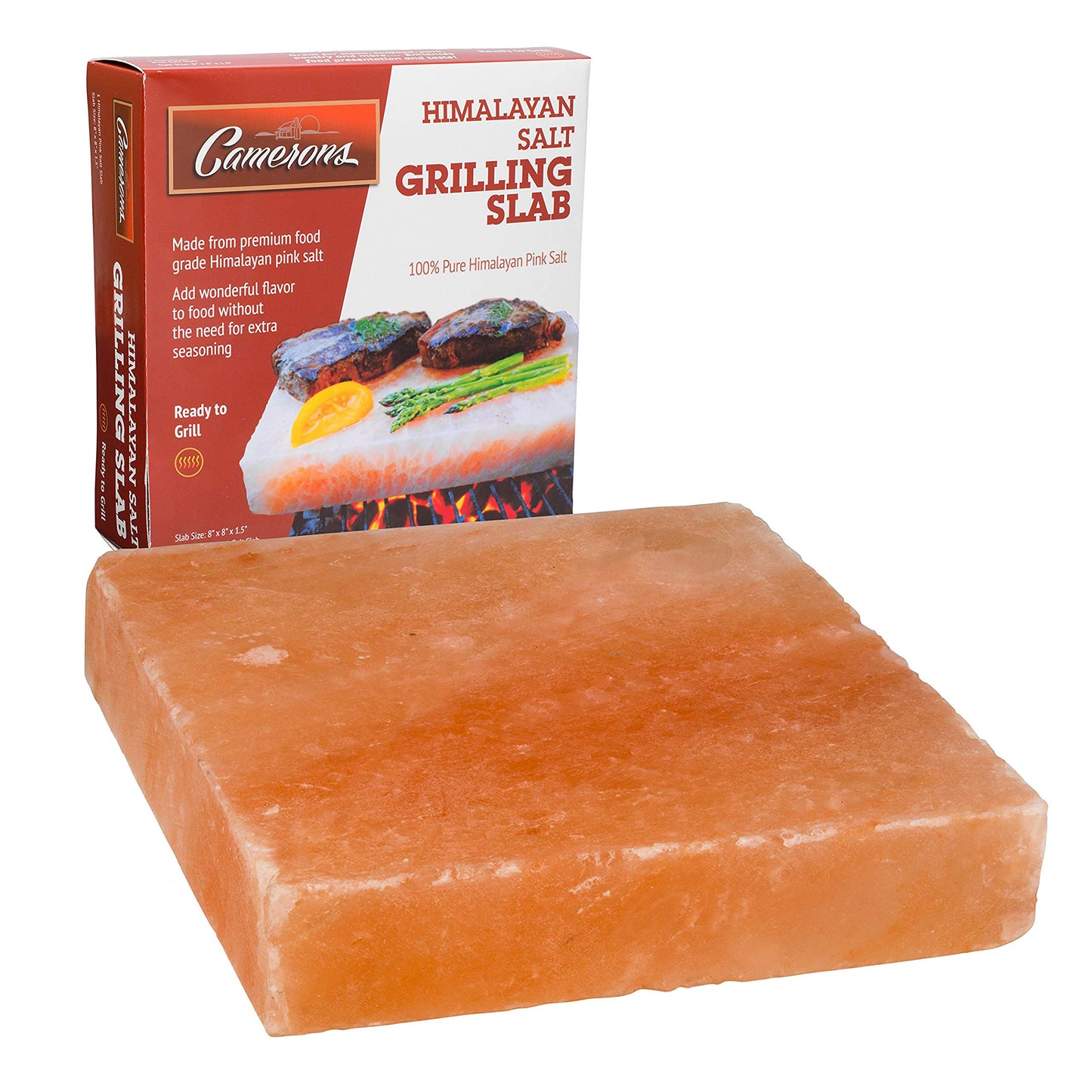 Camerons Himalayan Pink Salt Block for Grilling - 8x8, Maintains Even Temperature, Adds Salty Flavor, Barbecue Essential