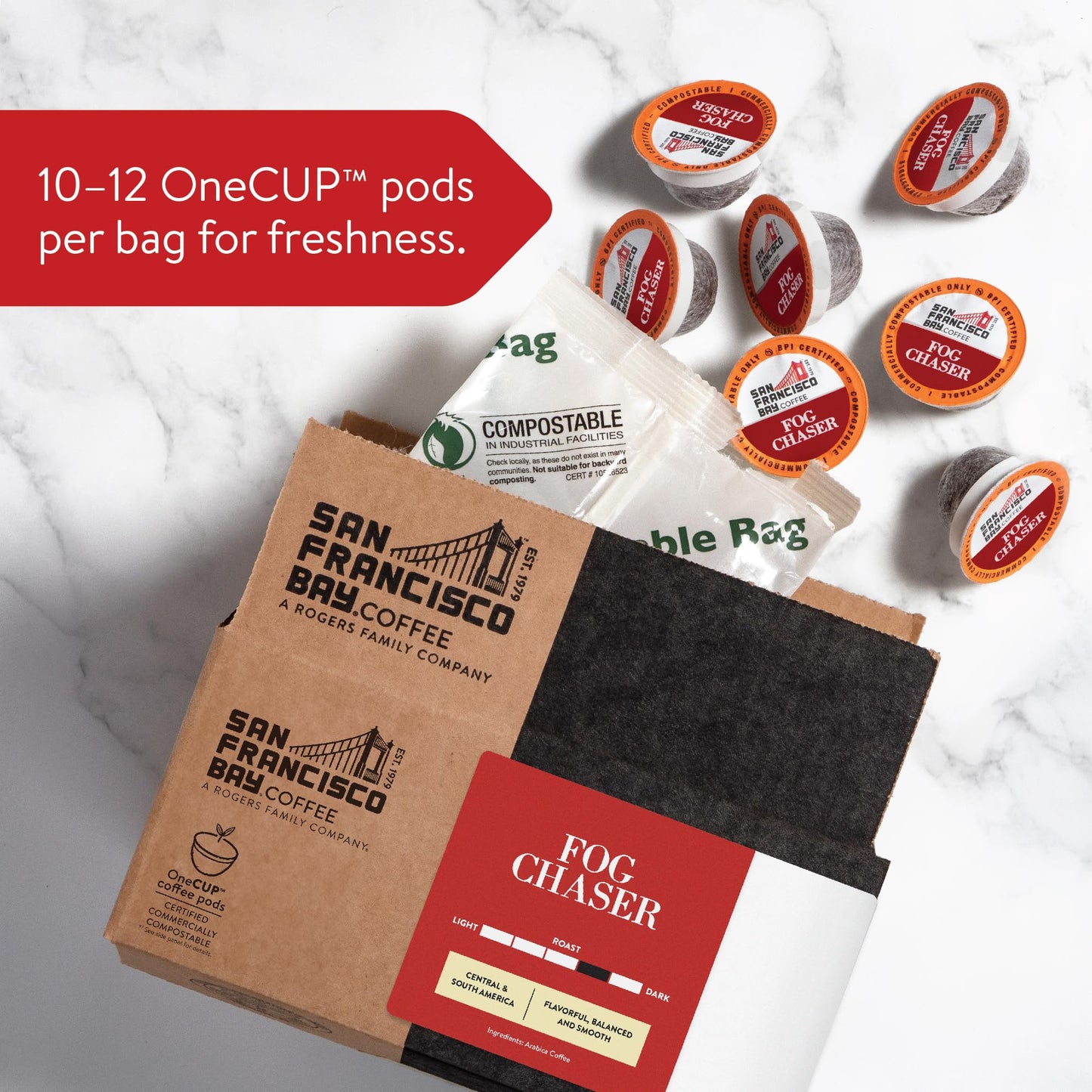 SAN FRANCISCO BAY Compostable Coffee Pods - Fog Chaser, Medium Dark Roast, 36 Ct, K Cup Compatible with Keurig 2.0