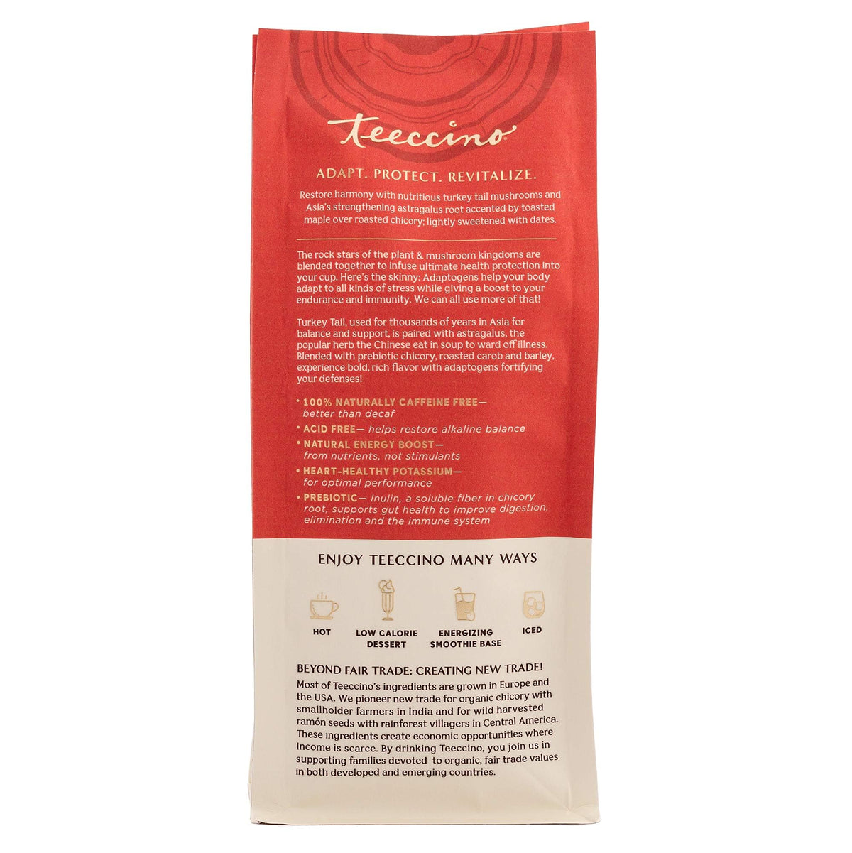 Teeccino Herbal Mushroom Coffee Alternative, Toasted Maple, Caffeine Free, 10 Oz, Pack of 3