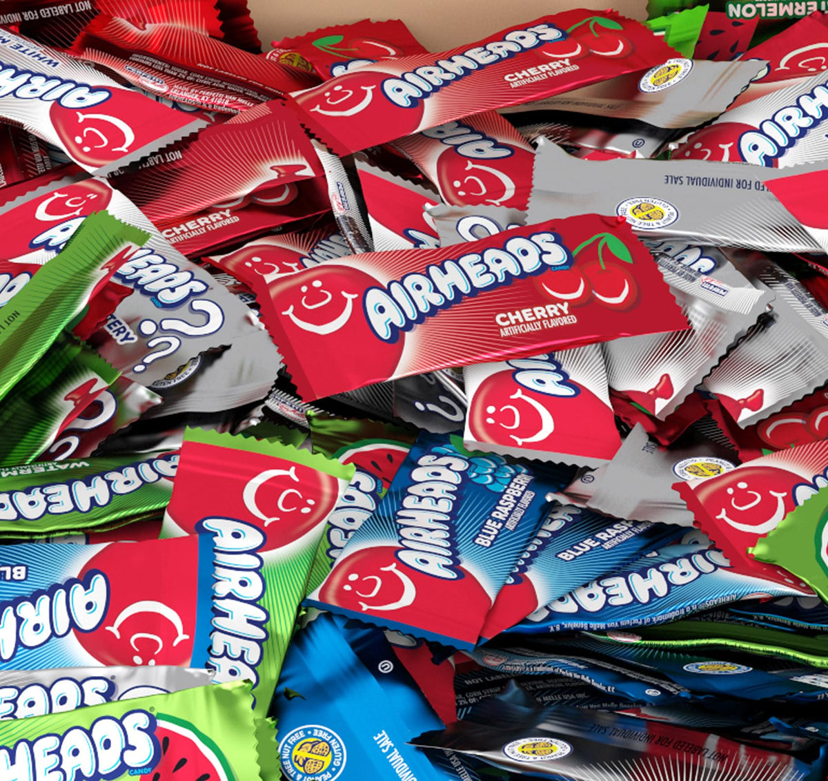 Airheads Candy Mini Bars, Assorted Flavors, 2 Pounds (Approx. 70 Pieces) Airheads Bulk Bag, Individually Wrapped Candy, Mini Air