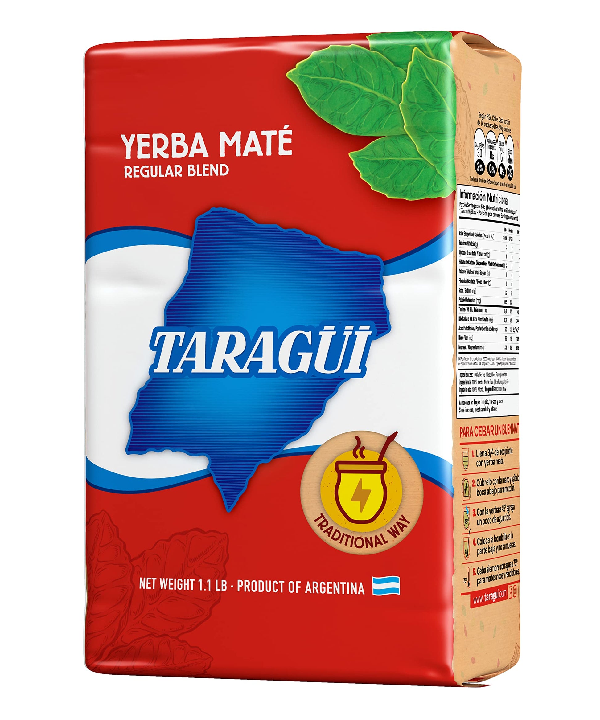 Taragüi Yerba Mate with Stems, 500g (1.1 lbs), Red Pack, Model COMINHKG029261