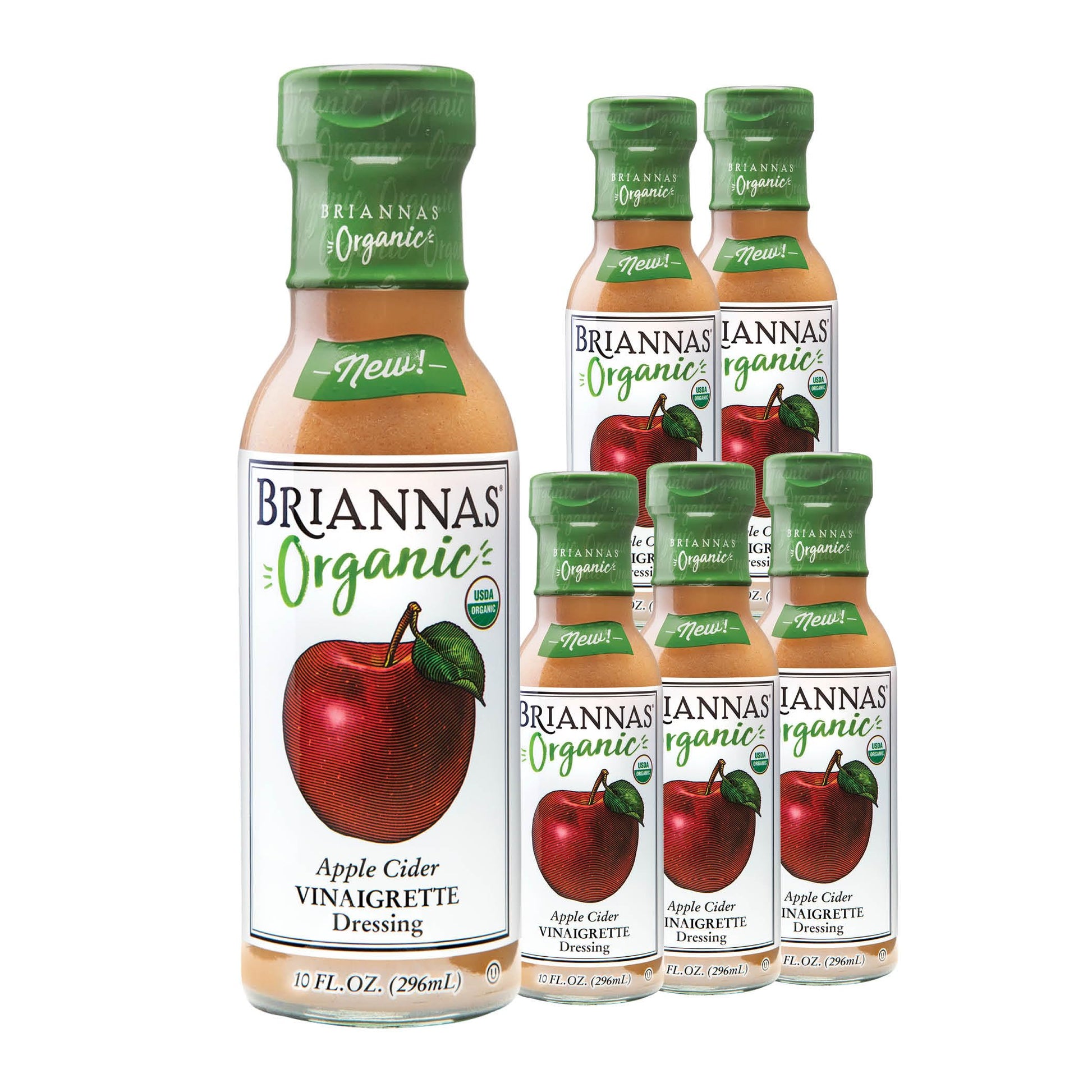 Briannas - Organic Apple Cider Vinaigrette Dressing - Certified Kosher & Organic Salad Dressing Made With Enhanced Ingredients - 10 Oz. Bottles - 6 Pack