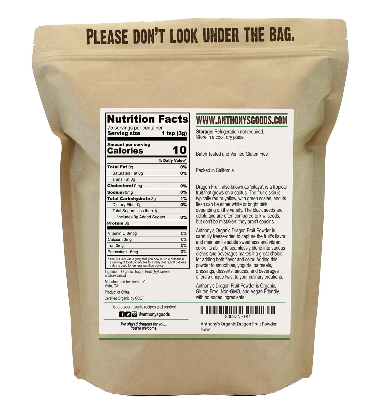 Anthonys Organic Dragon Fruit Powder, 8 oz, Freeze-Dried, Gluten Free, Non GMO