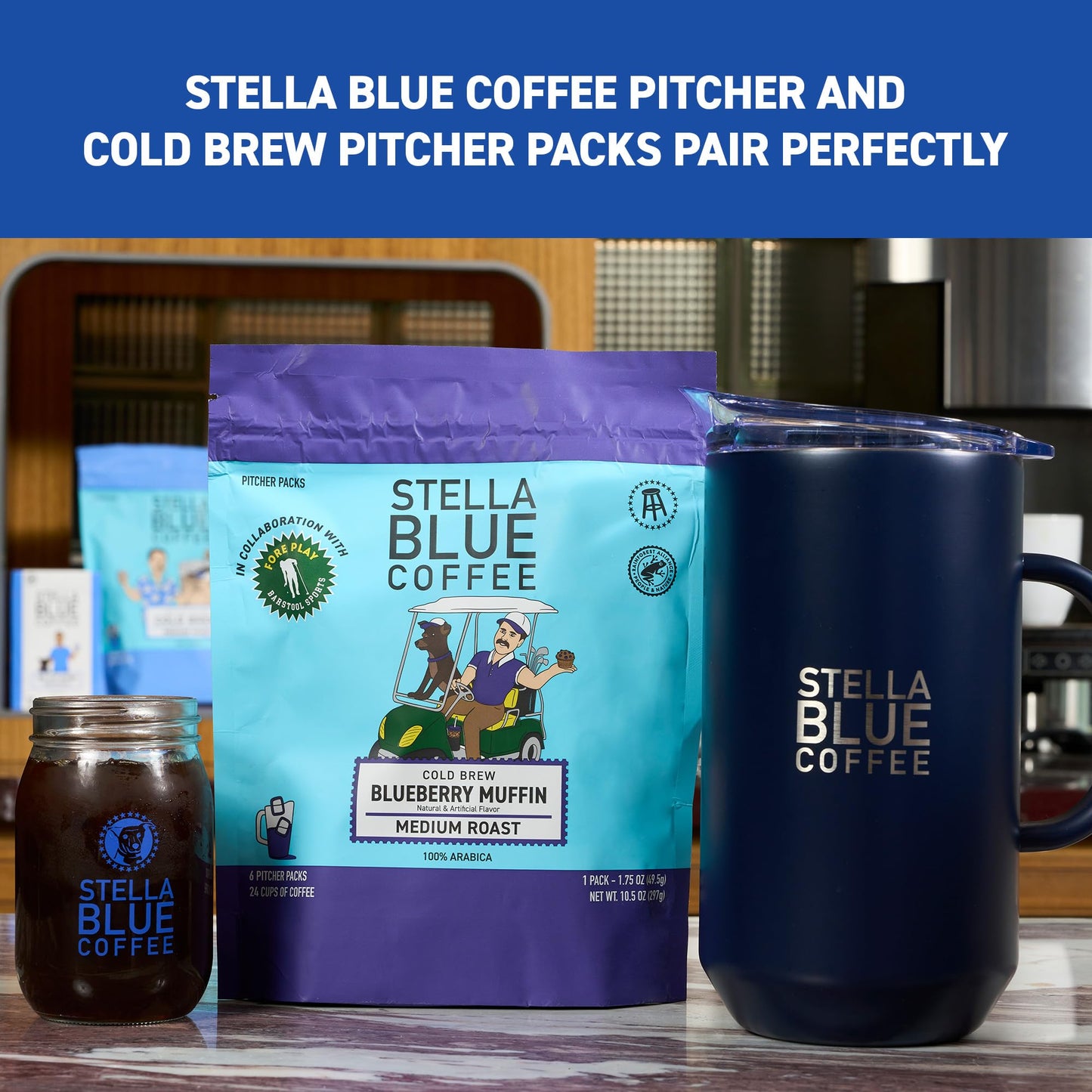 Stella Blue Cold Brew Arabica Big Cat Blend Coffee  6 Ready-to-Brew Packets  Enriching Caramel and Hazelnut Notes with Sweet Fruitiness - Fresh Cold Brew for True Fanatics