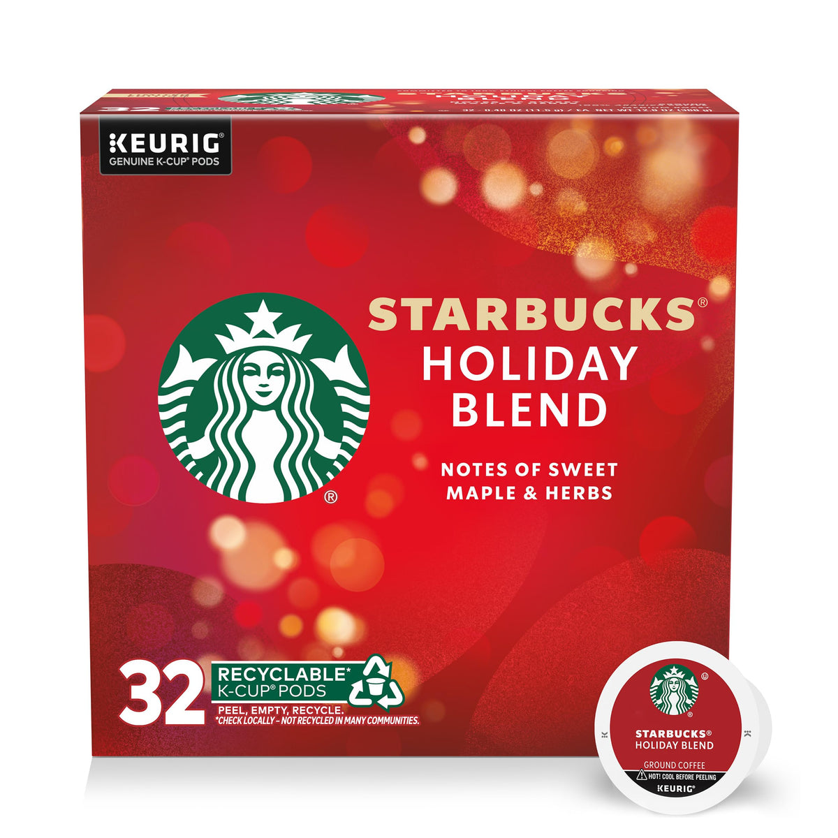 Starbucks K-Cup Coffee Pods, Medium Roast, Holiday Blend, 32 Count, Limited Edition