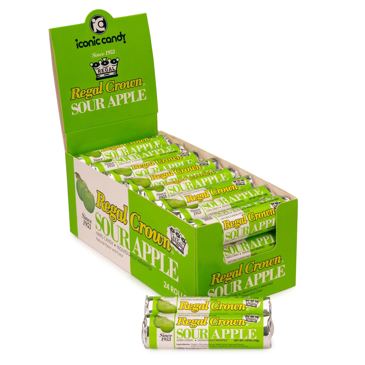Regal Crown Roll Sour Apple, 1.01 Ounce (Pack of 24), Sour Candy, The Hampton Candy Company