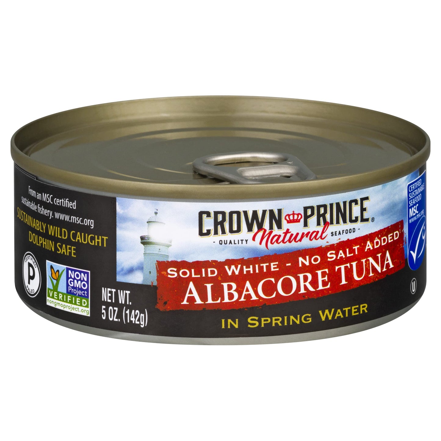 Crown Prince Natural Solid White Albacore Tuna in Spring Water, No Salt Added, 5 Ounce Cans (Pack of 12)