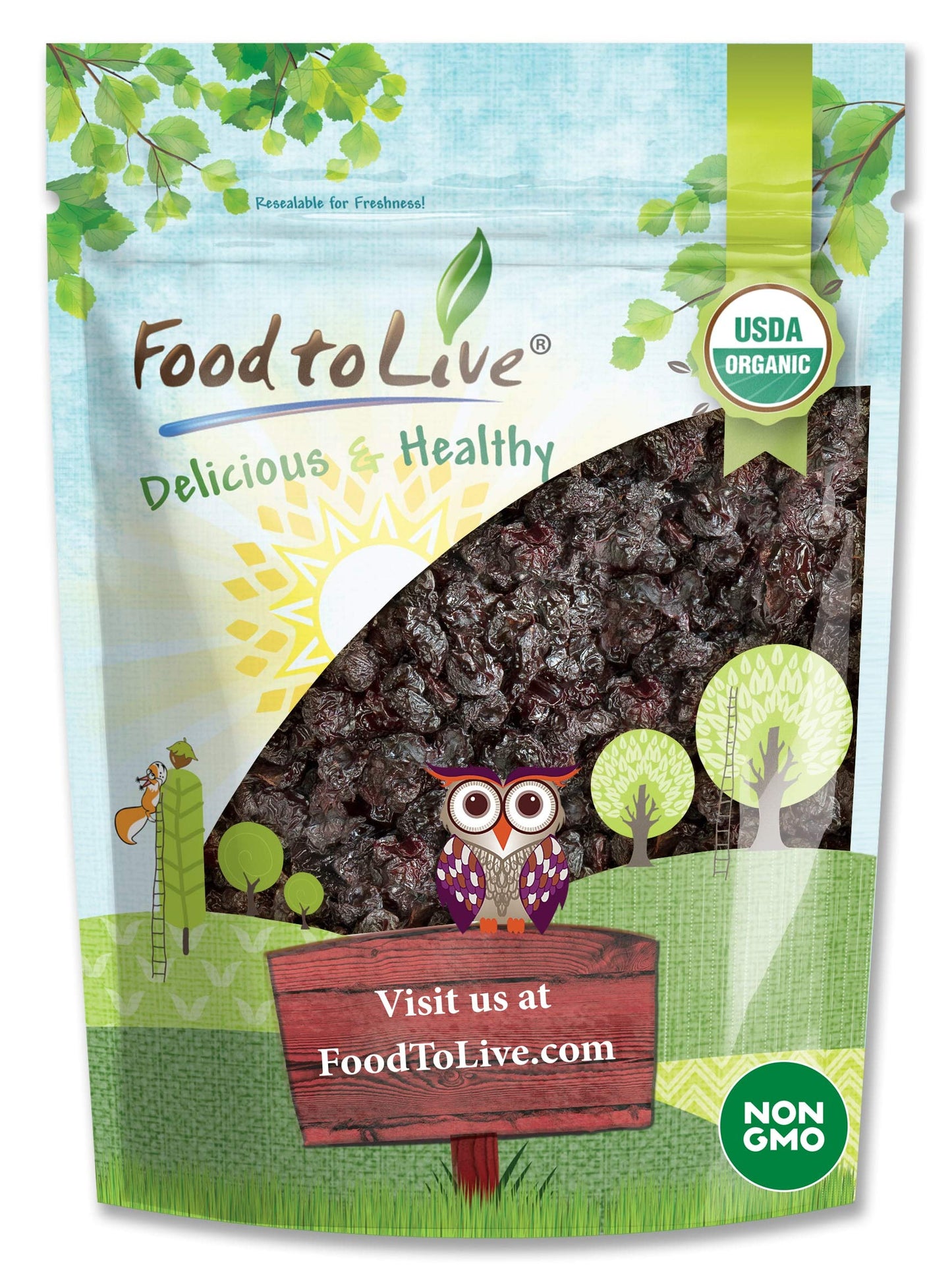 Food to Live Organic Dried Sour Cherries, 1 Pound - Pitted Cherry Fruit, Non-GMO, Raw, Sun-Dried, Unsweetened, Unsulfured, No Oi