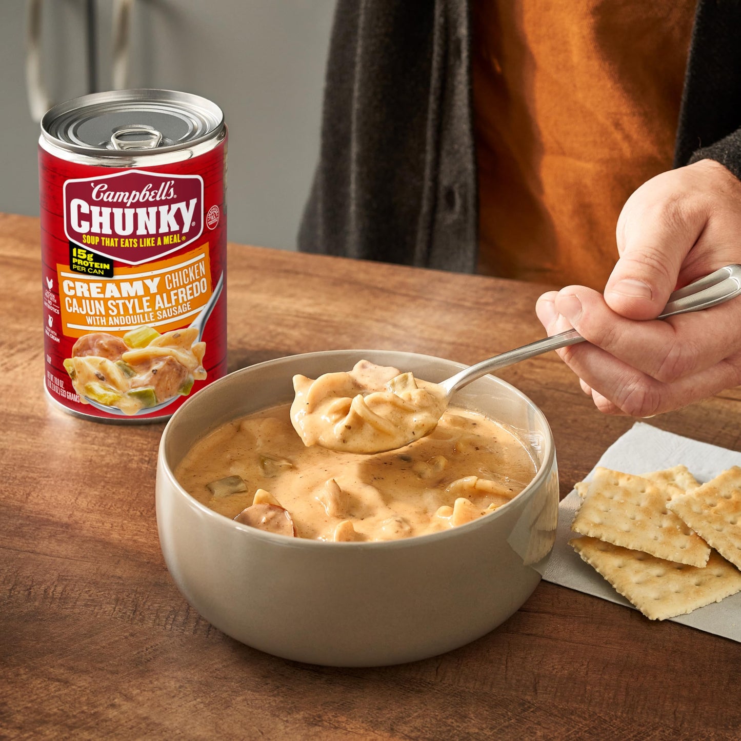 Campbells Chunky Creamy Chicken Cajun Style Alfredo With Andouille Sausage Soup, 18.8 oz Can