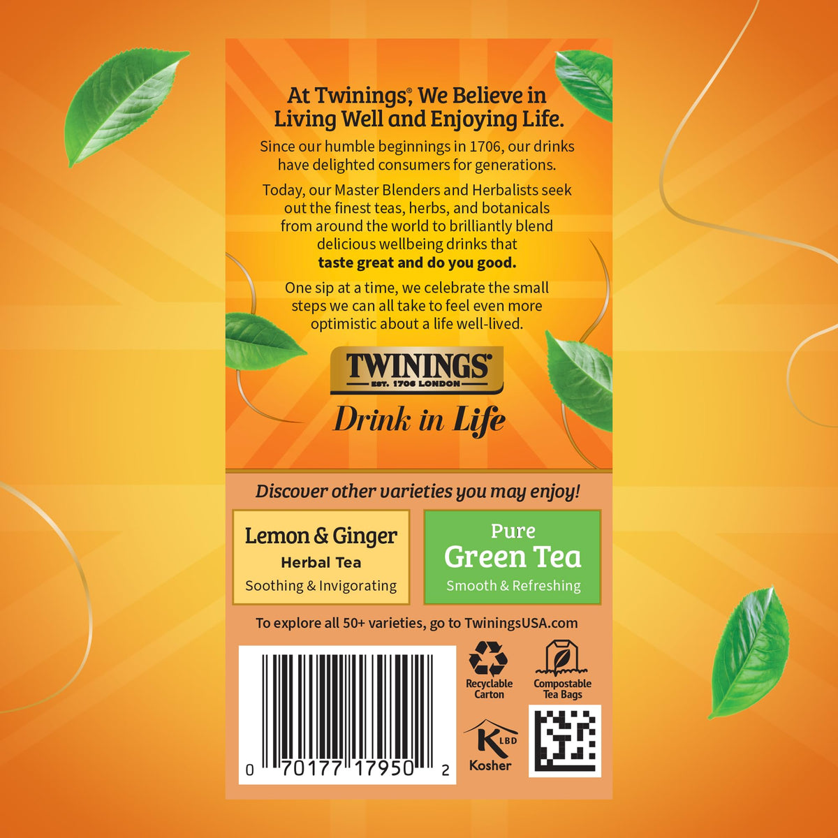 Twinings Herbal Tea, Orange & Cinnamon Spice, Naturally Caffeine-Free, 20 Count (Pack of 6), 120 Teabags