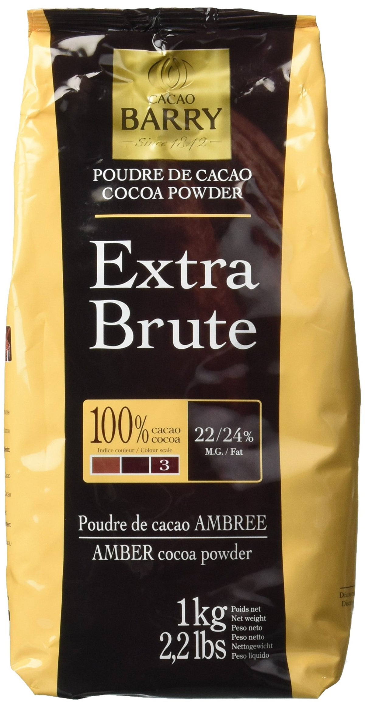 Cacao Barry Cocoa Powder - 100% Cacao - Extra Brute - Six 2.2 Bags