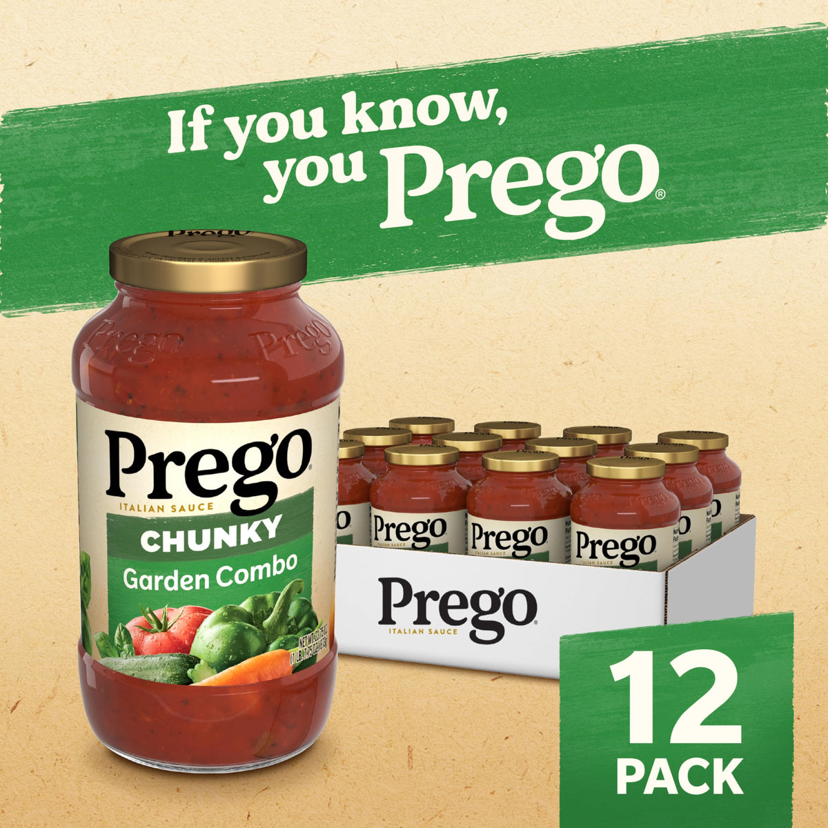 Prego Chunky Garden Combo Pasta Sauce, 23.75 Oz Jar (Case of 12)