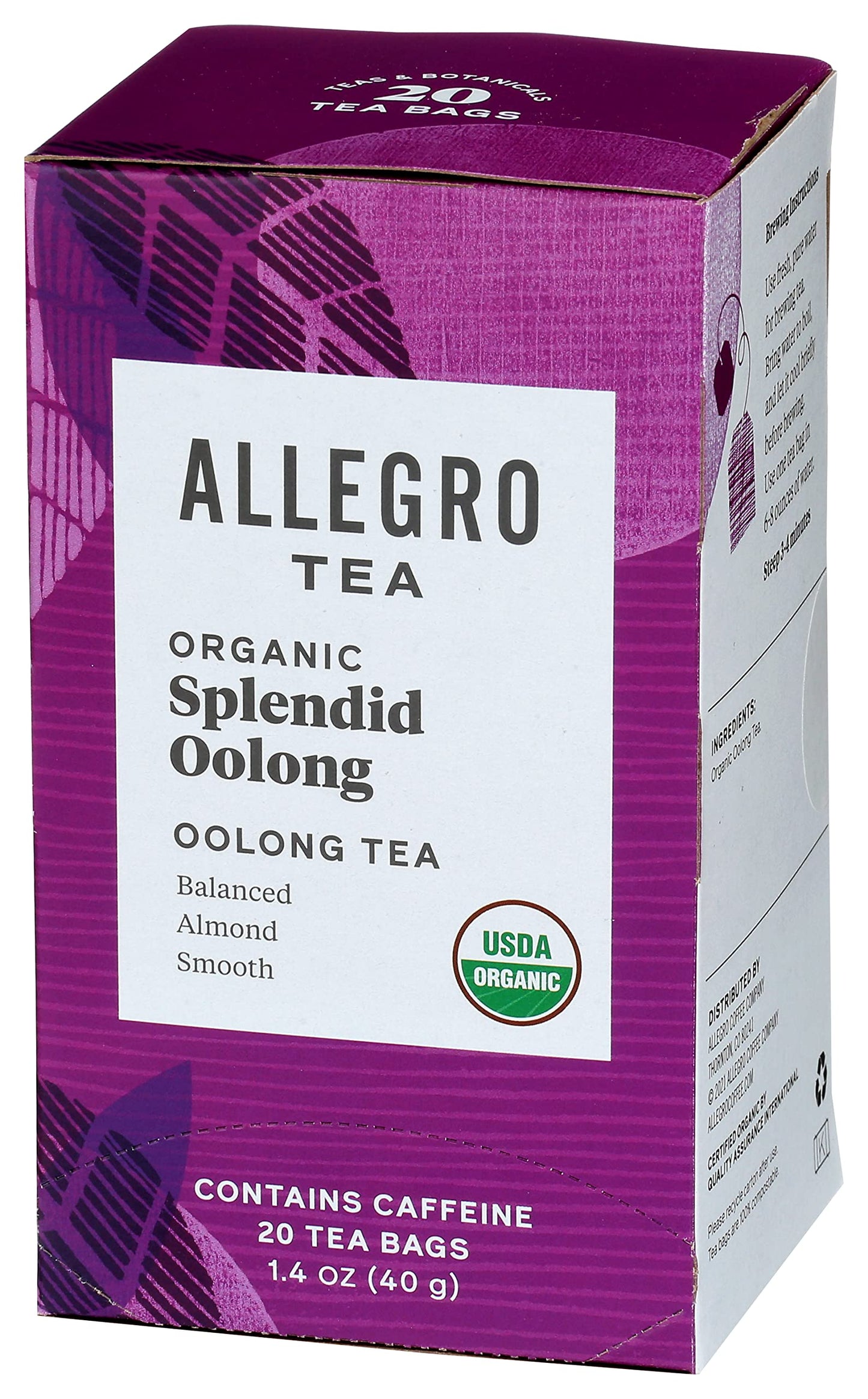 Allegro Tea Organic Oolong Tea Bags, 20 Count, Pack of 1