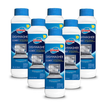 Glisten Dishwasher Cleaner, Removes Limescale, Rust, Buildup, And Grease, Lemon Scent, 12 Ounce Bottle, 6-Pack