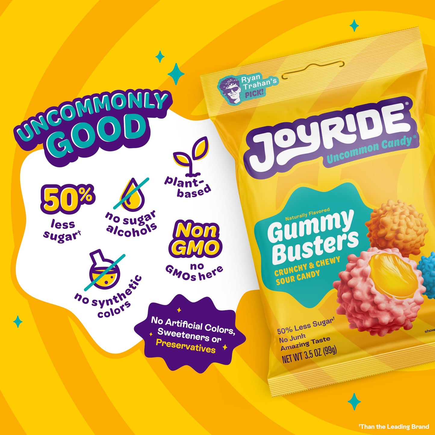 Joyride Innovative Variety 6 Pack - Gummy Busters, Sour Smacks, Sour Worms, Low Calorie Gummy Candy, Low Sugar, Dye Free (6 Item